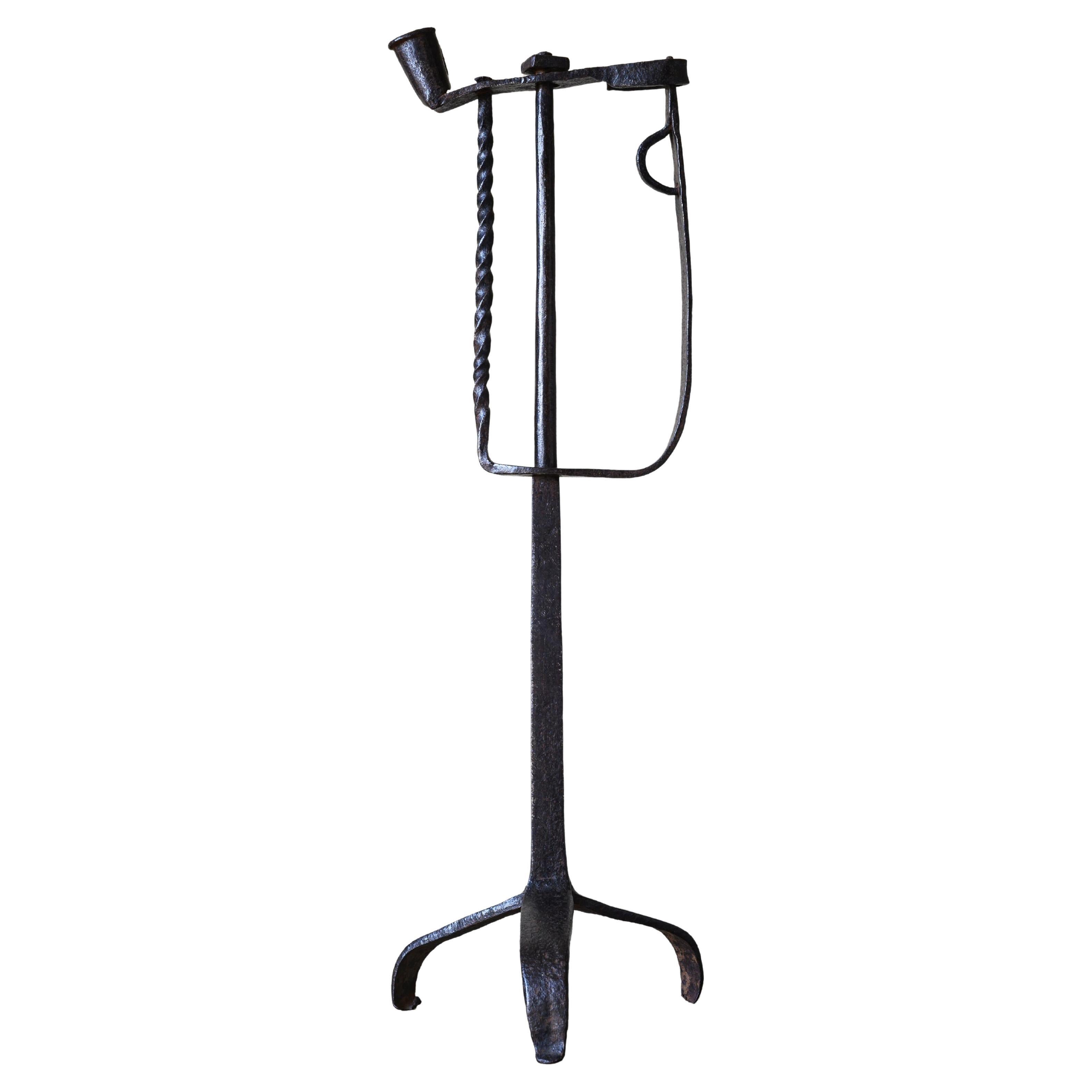 Primitive 19th Century Wrought Iron Candle Holder