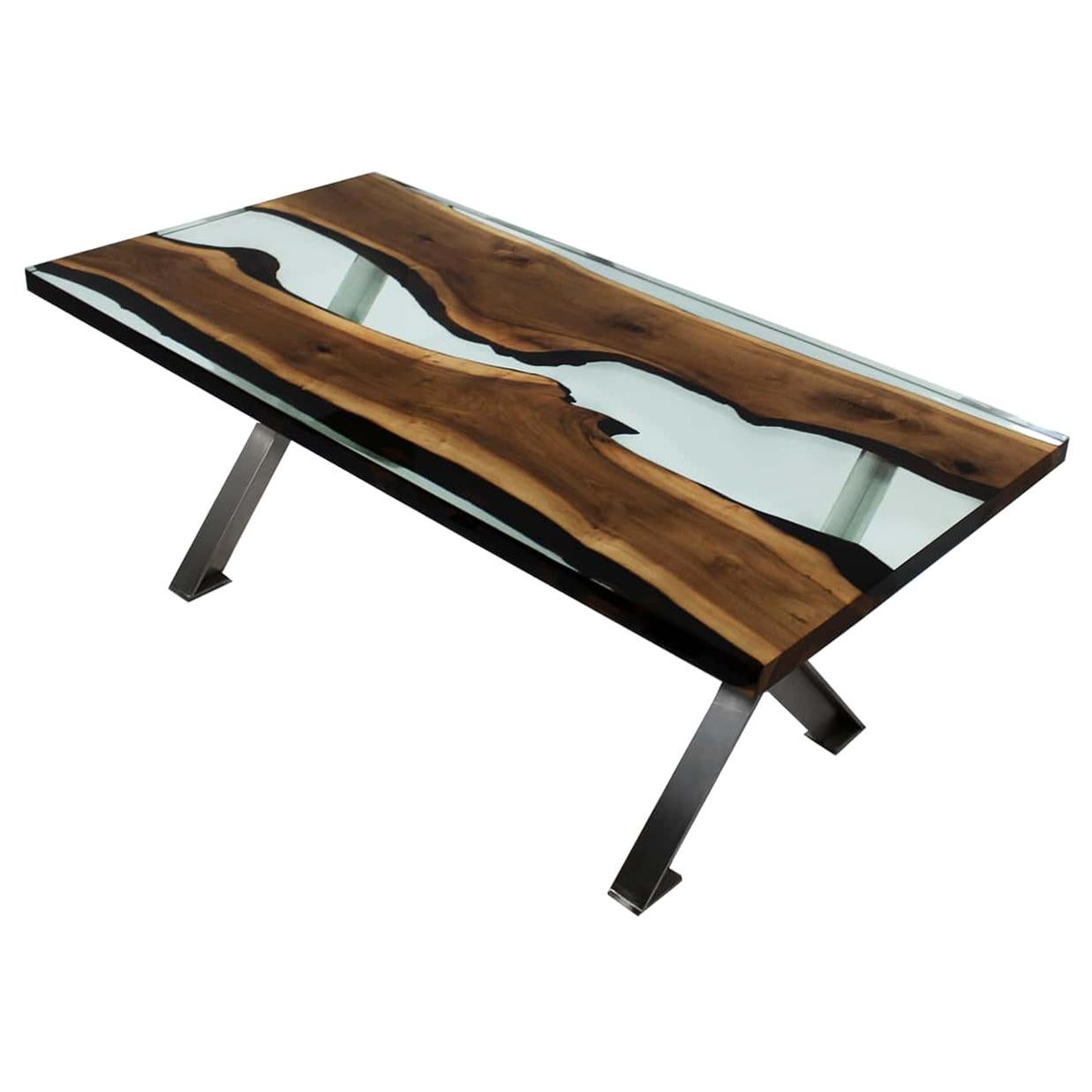 Primitive 200 Epoxy Resin Dining Tables with X Legs For Sale