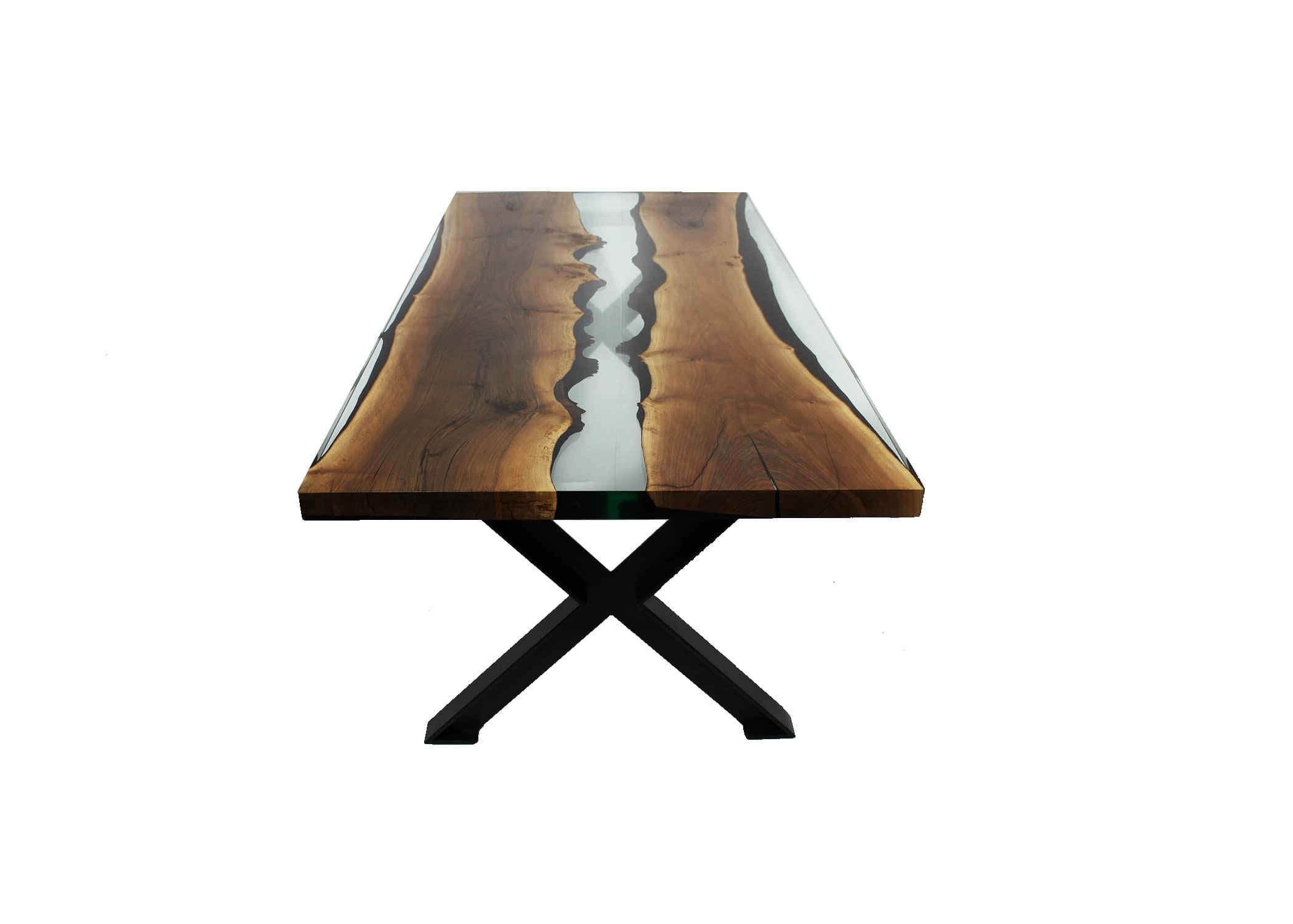 Mid-Century Modern Primitive 220 Epoxy Resin Dining Table with Black X-Base For Sale
