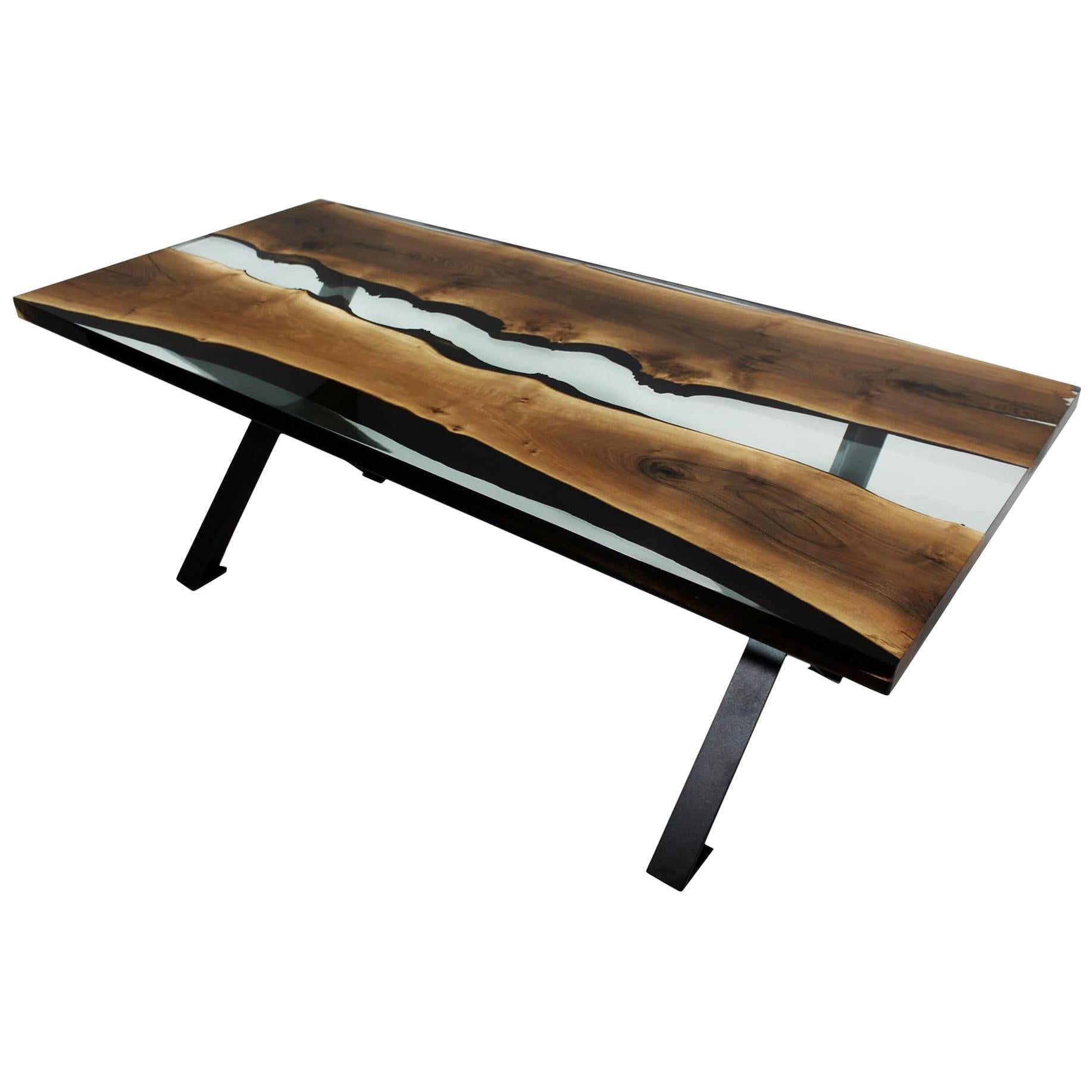 Primitive 220 Epoxy Resin Dining Table with Black X-Base
