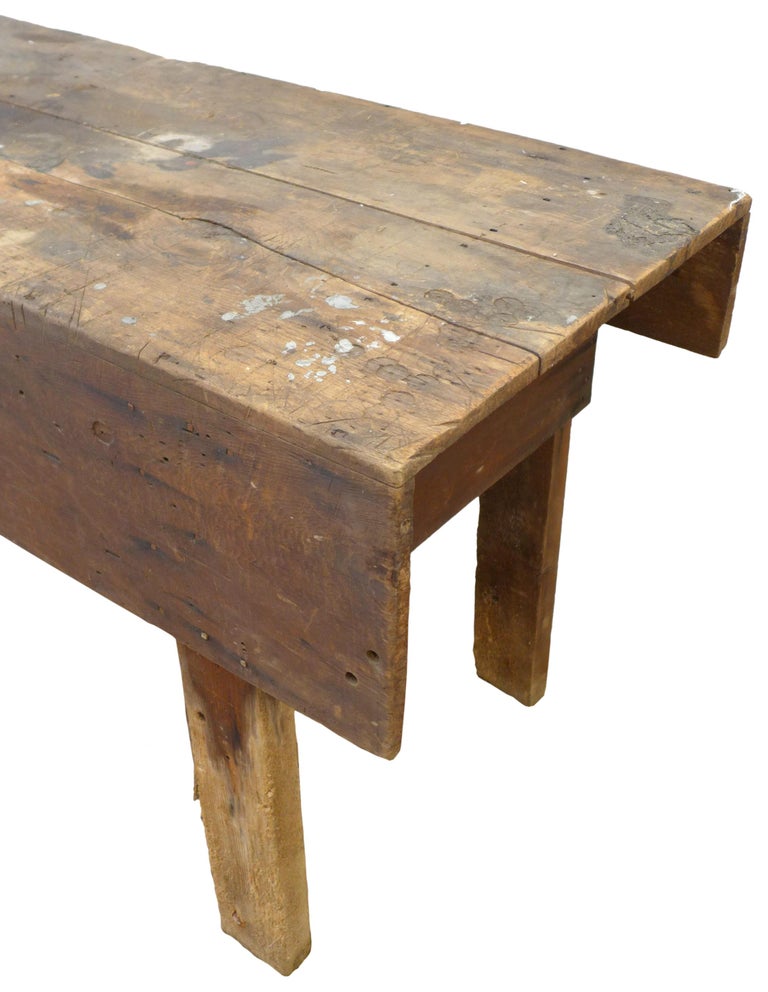Primitive 3 Drawer Work Bench c1920 In Distressed Condition For Sale In Los Angeles, CA