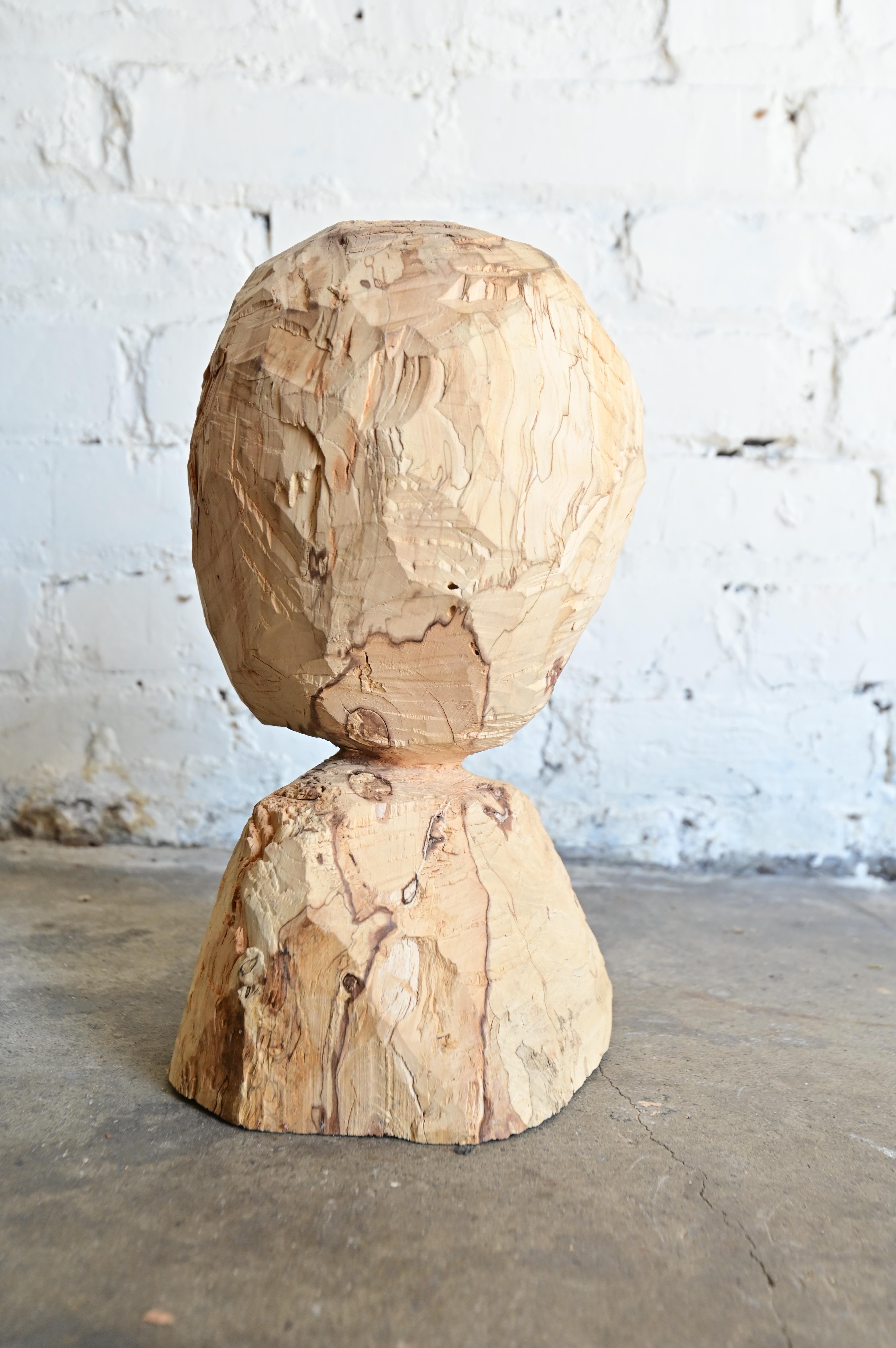 Primitive Brutalist bust, hatchet carved from solid wood. 8