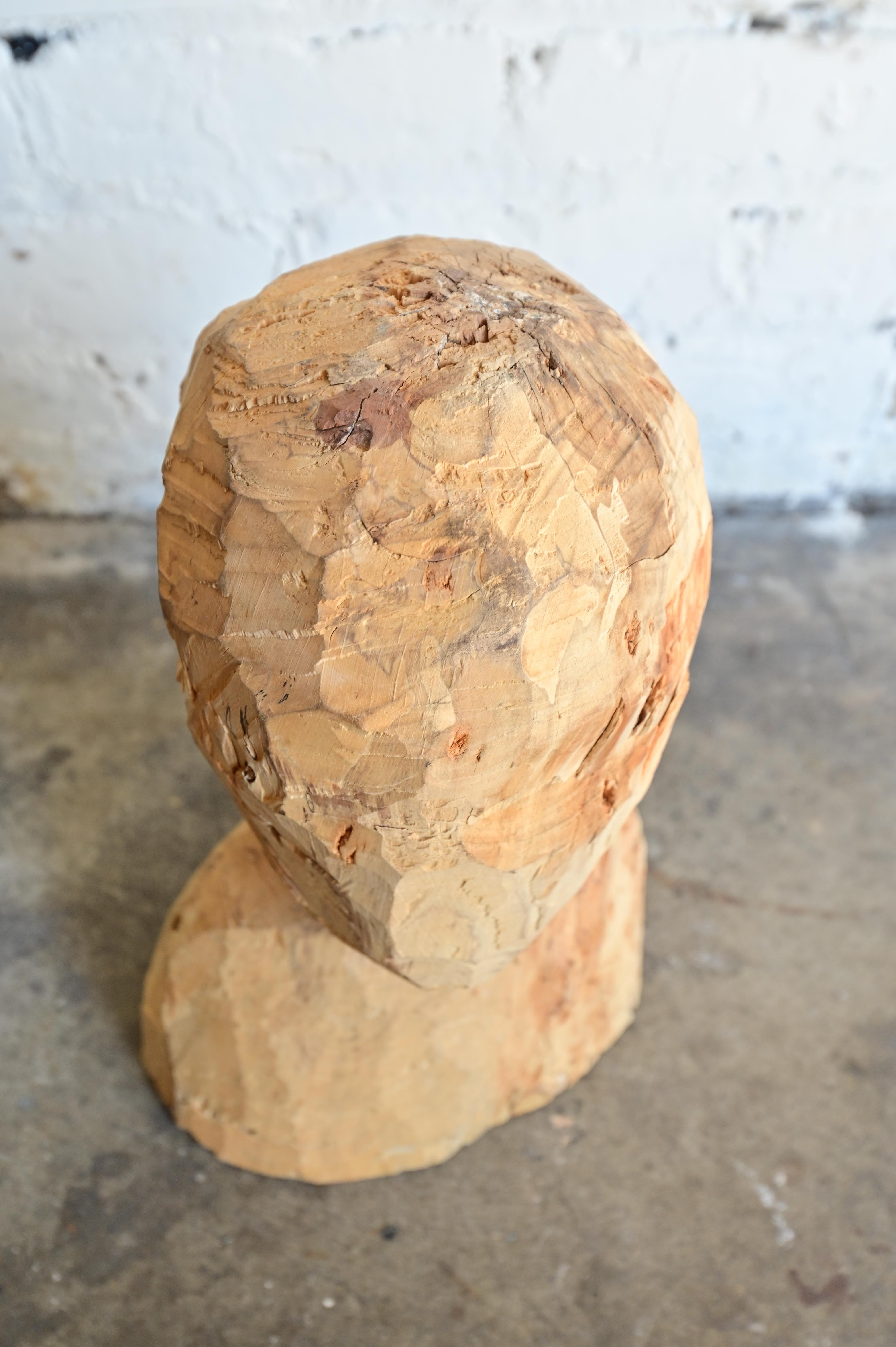 Woodwork Primitive Abstract Wood Carved Bust For Sale