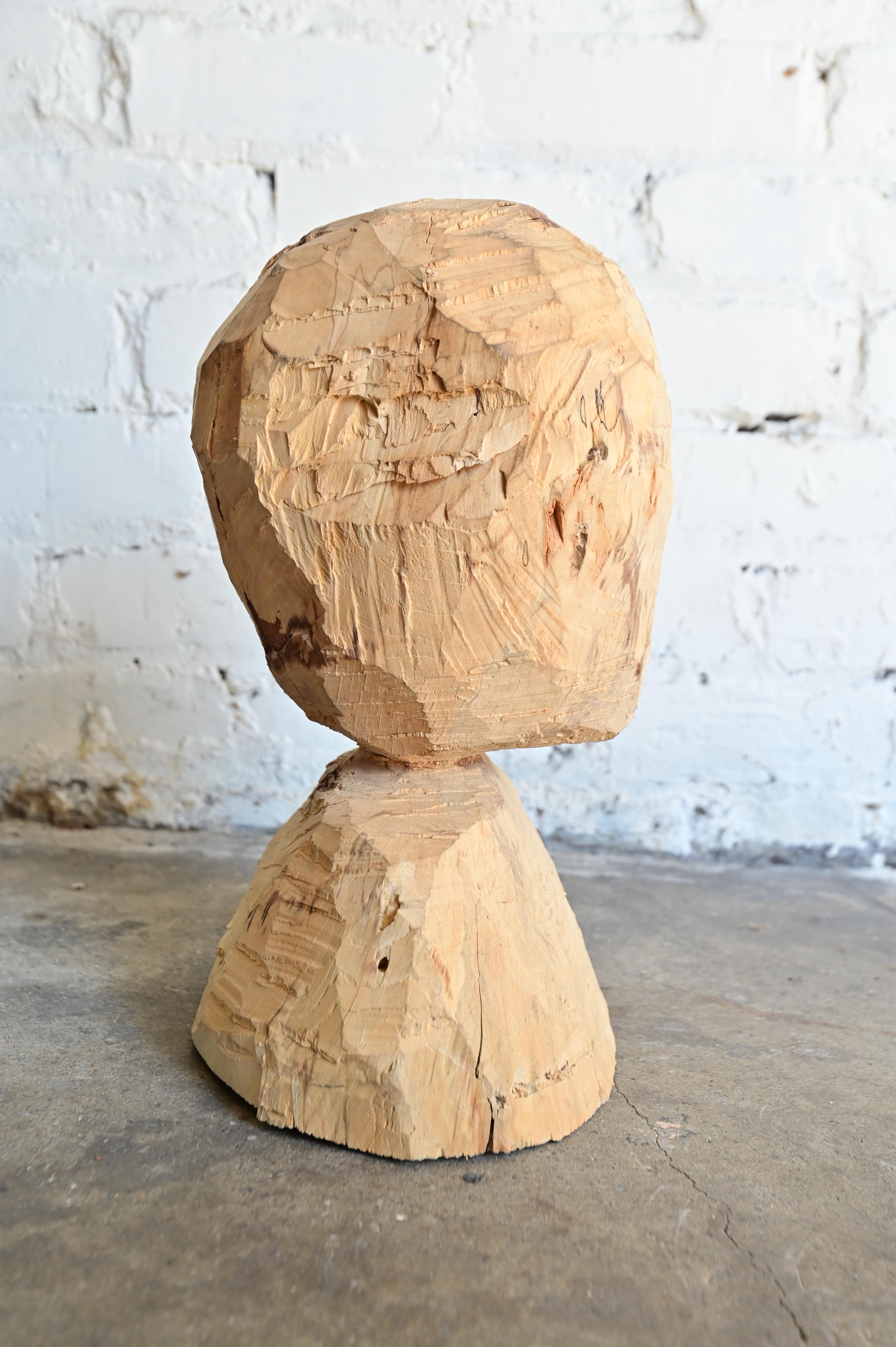 Contemporary Primitive Abstract Wood Carved Bust For Sale