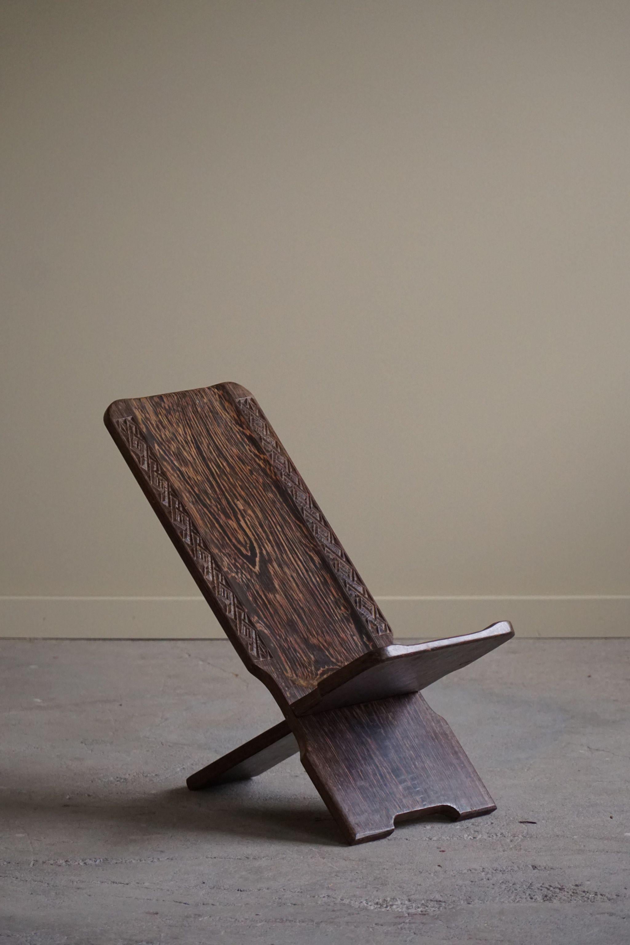 Primitive African Tribal Hand Carved Folding Palaver Chair, Wabi Sabi, 1970s In Good Condition In Odense, DK
