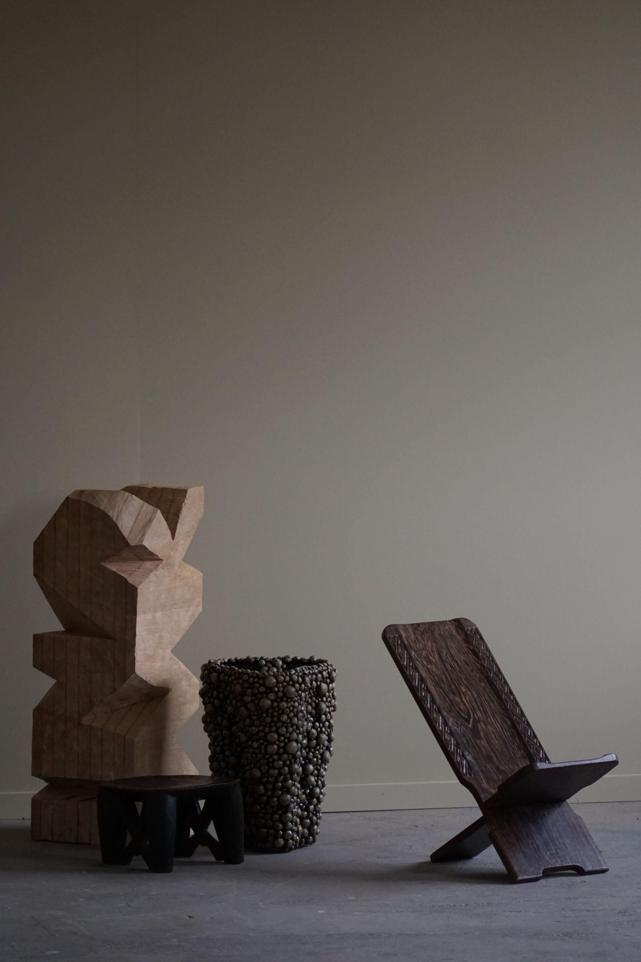 20th Century Primitive African Tribal Hand Carved Folding Palaver Chair, Wabi Sabi, 1970s