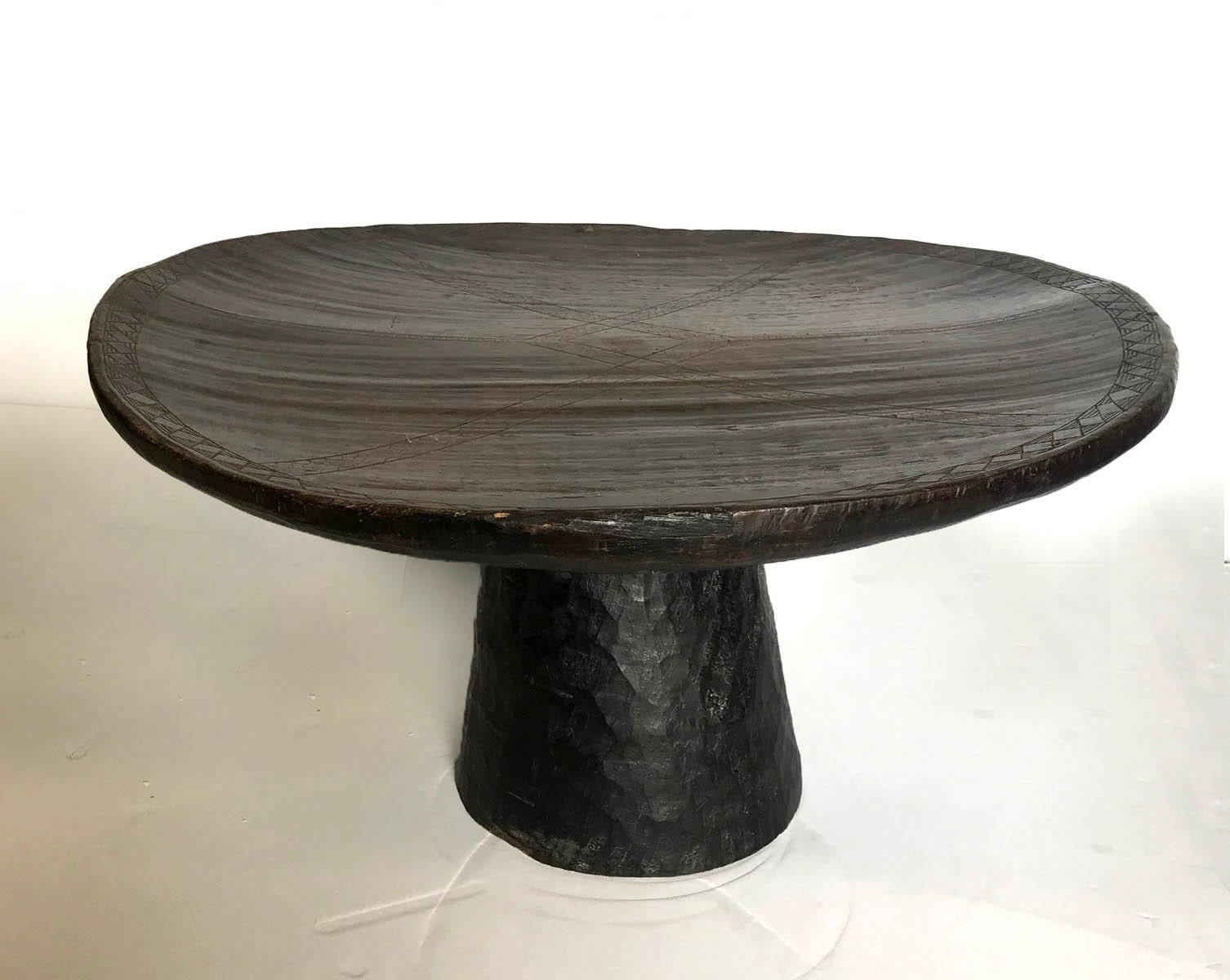 Carved Primitive African Wooden Round Low Table