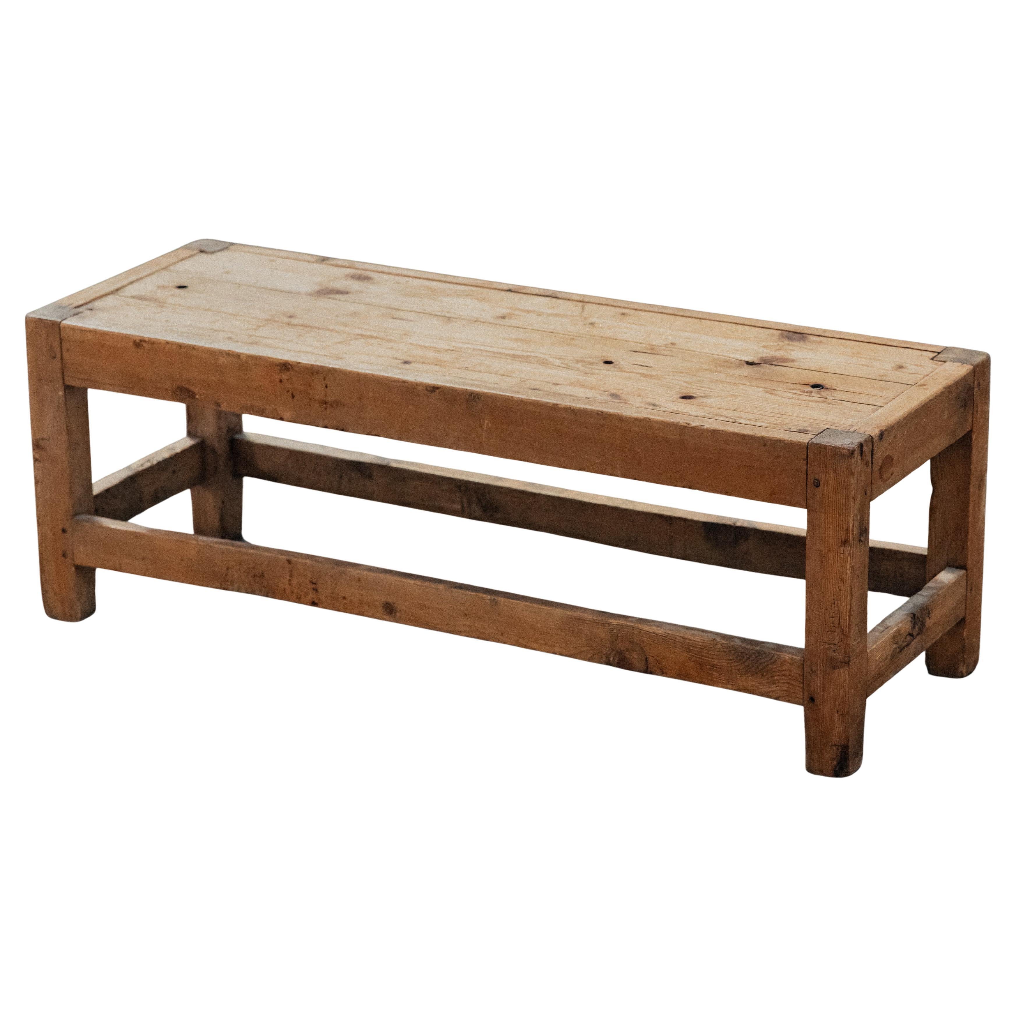 Primitive Alpine Bench In Pine From France, Circa 1920