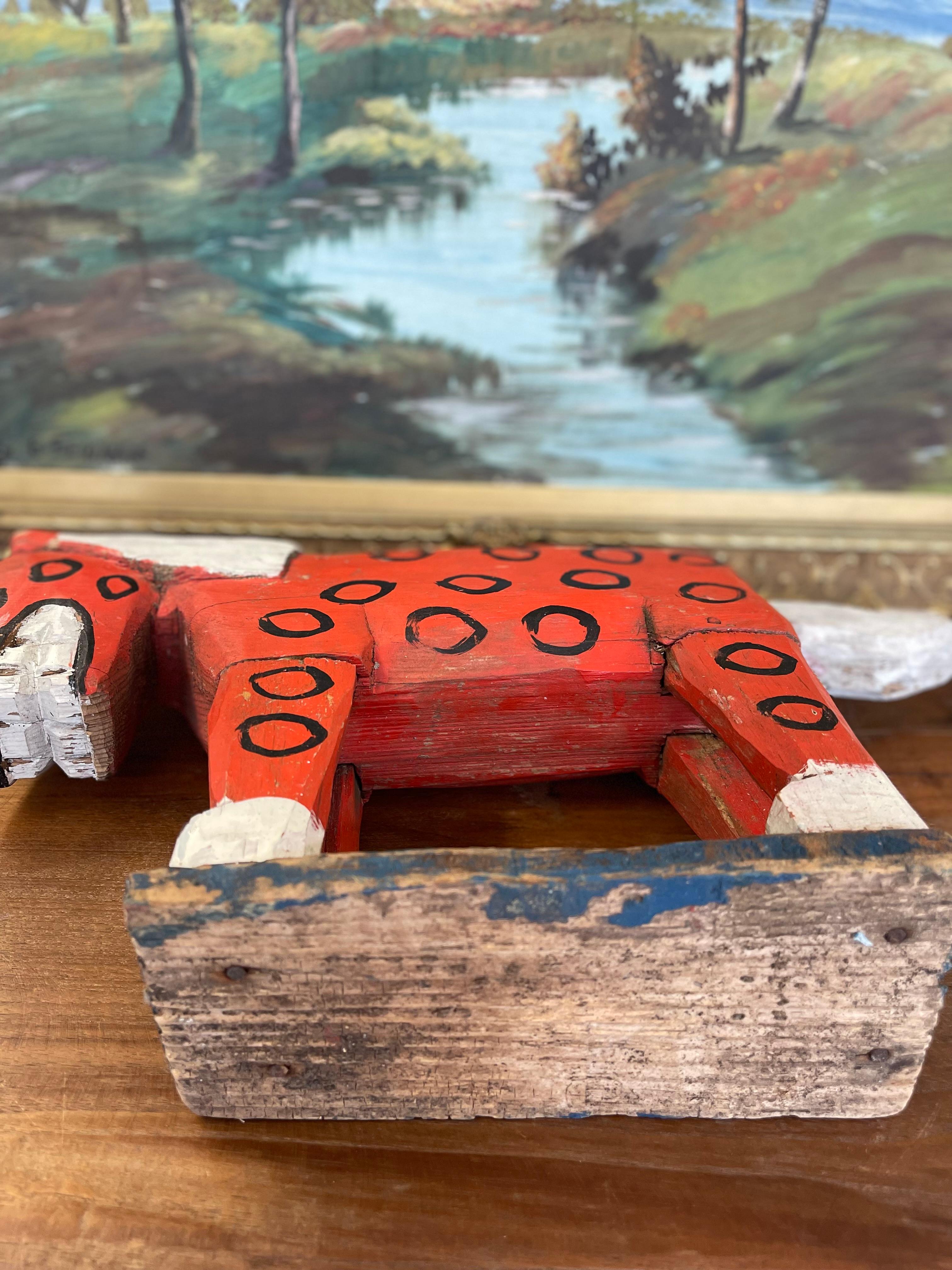 Primitive American Folk Art Painted Wood Horse Sculpture in Red and White For Sale 6