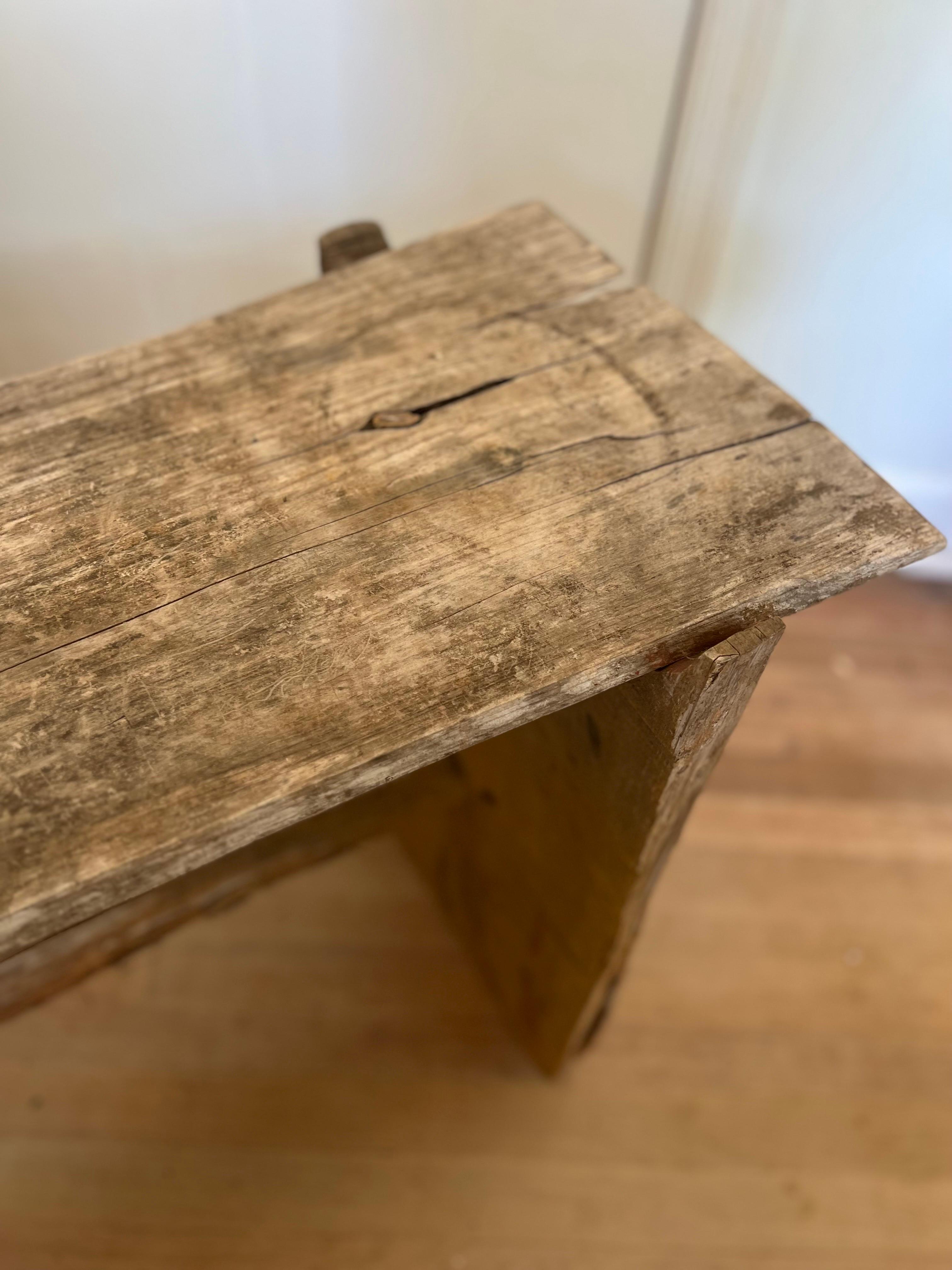 Primitive American Hand Made Wood Carved Bench  For Sale 2
