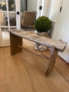 Primitive American Hand Made Wood Carved Bench