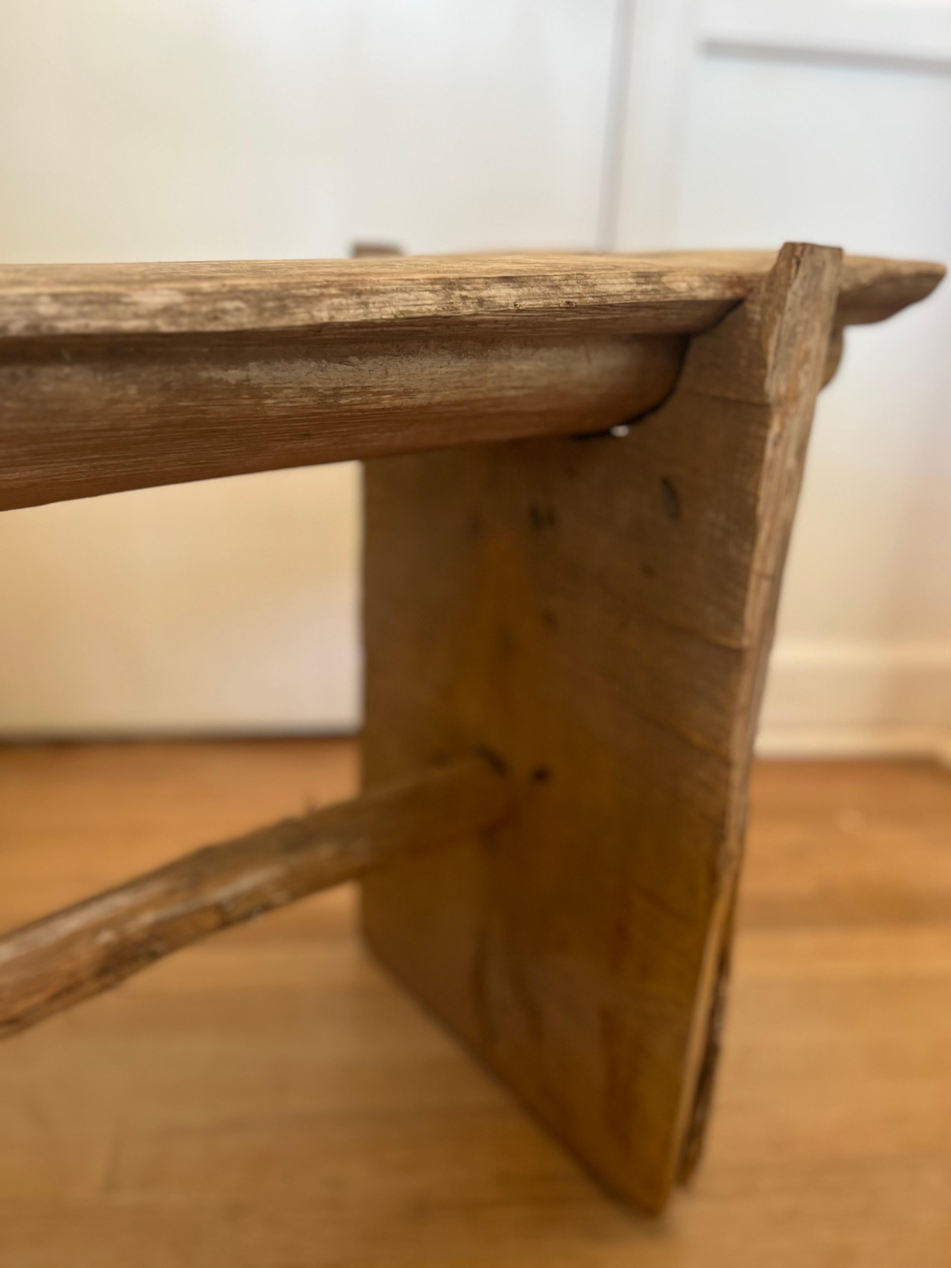 Hand-Carved Primitive American Hand Made Wood Carved Bench  For Sale
