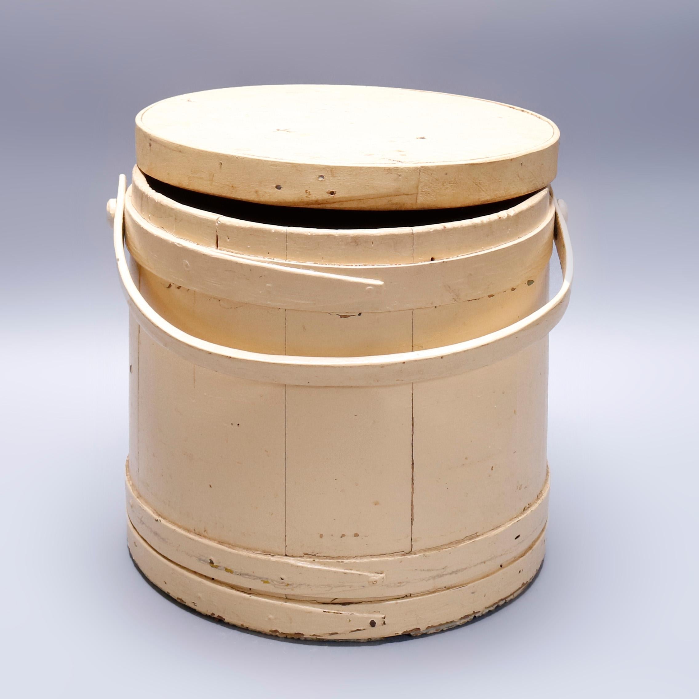 Hand-Crafted Primitive Americana Shaker Handcrafted Four-Finger Lidded Firkin Bucket