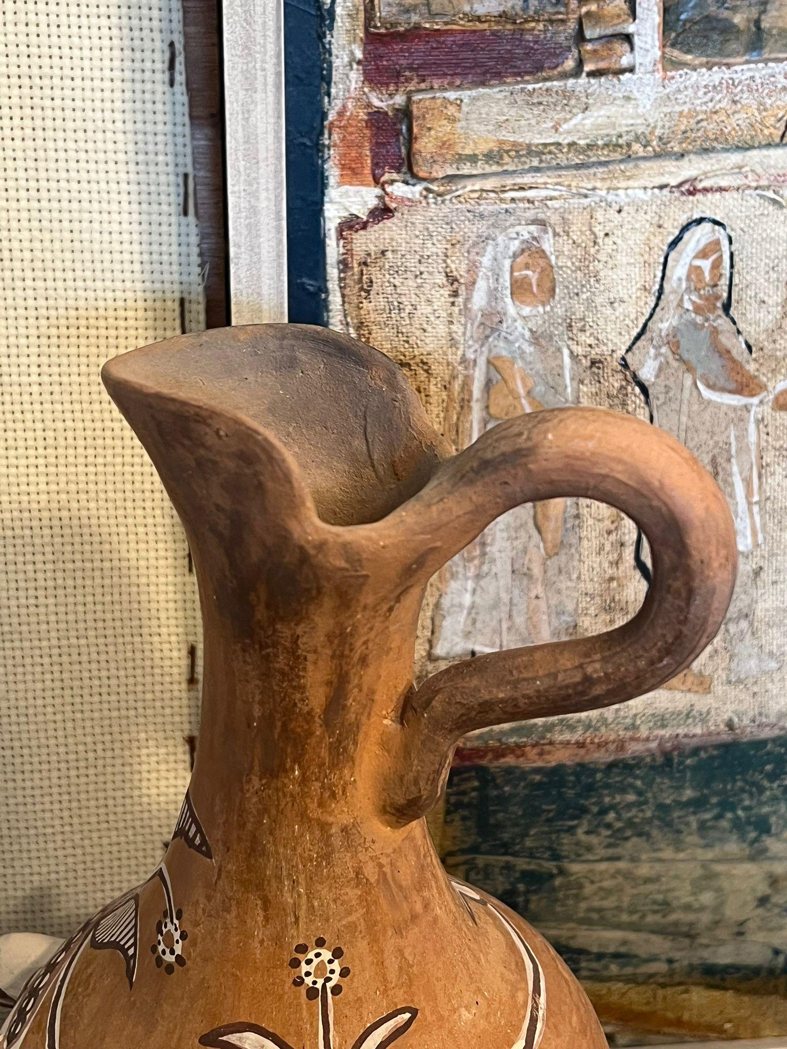 Primitive Animal Face Jug Clay pottery Folk art Head pitcher Sculpture. For Sale 3