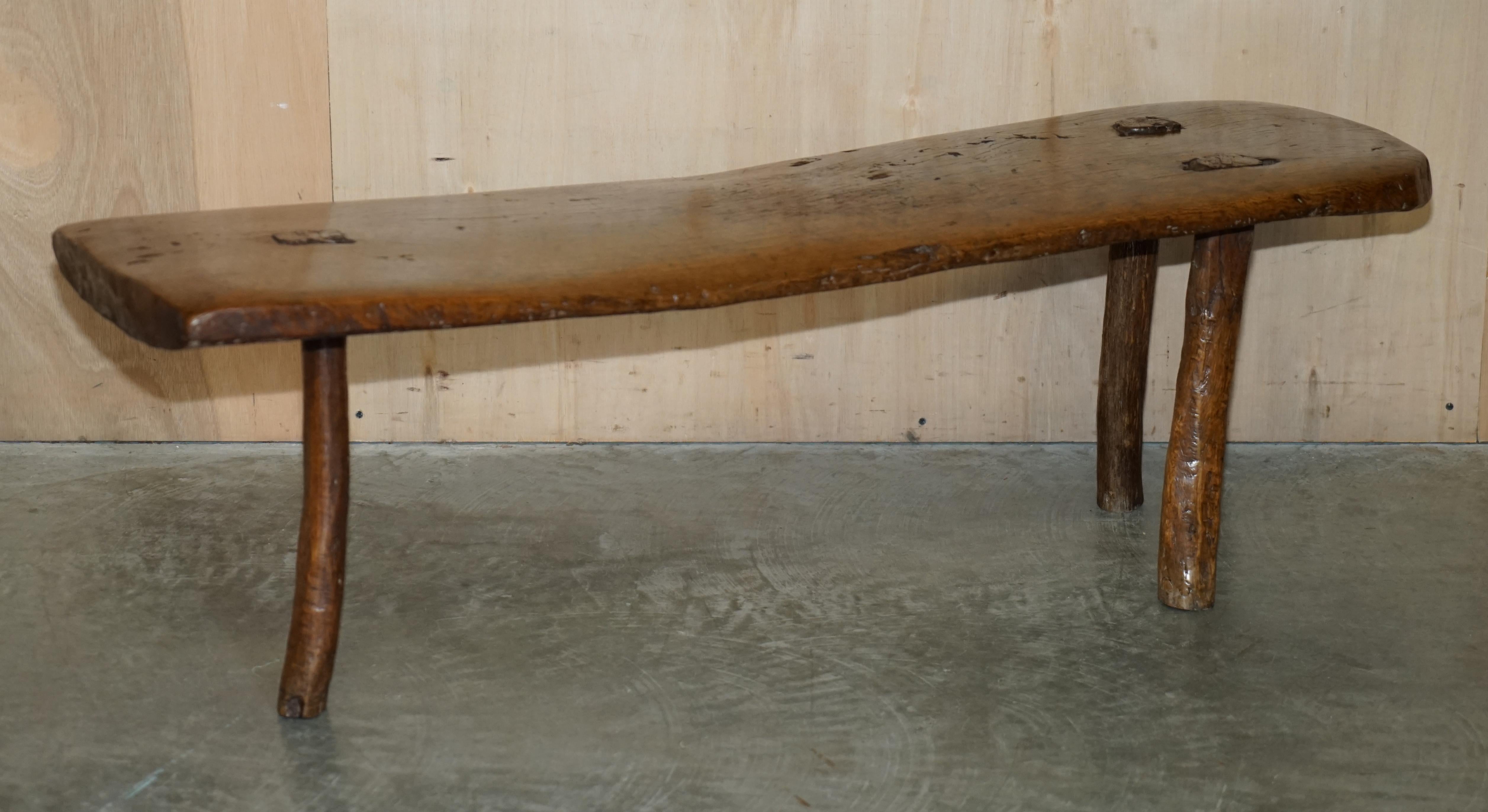 We are is delighted to offer for sale this stunning, super rare 18th century Spanish primitive three legged bench which can be used as a coffee table.

This has to be one of the oldest and most charming pieces I have ever seen, it dates to circa