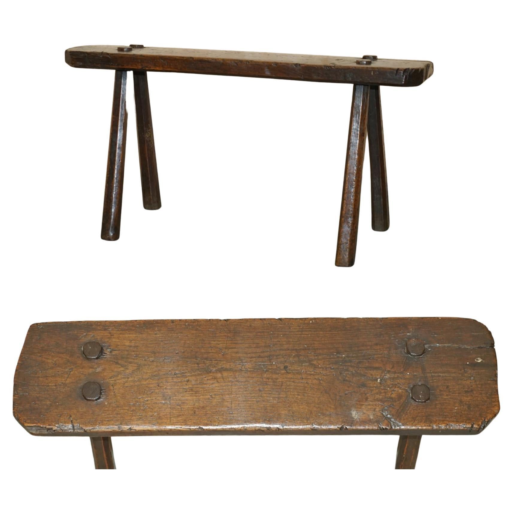 PRIMITIVE ANTiQUE 1800 SPANISH 18TH CENTURY FOUR LEGGED BENCH OR COFFEE TABLE For Sale