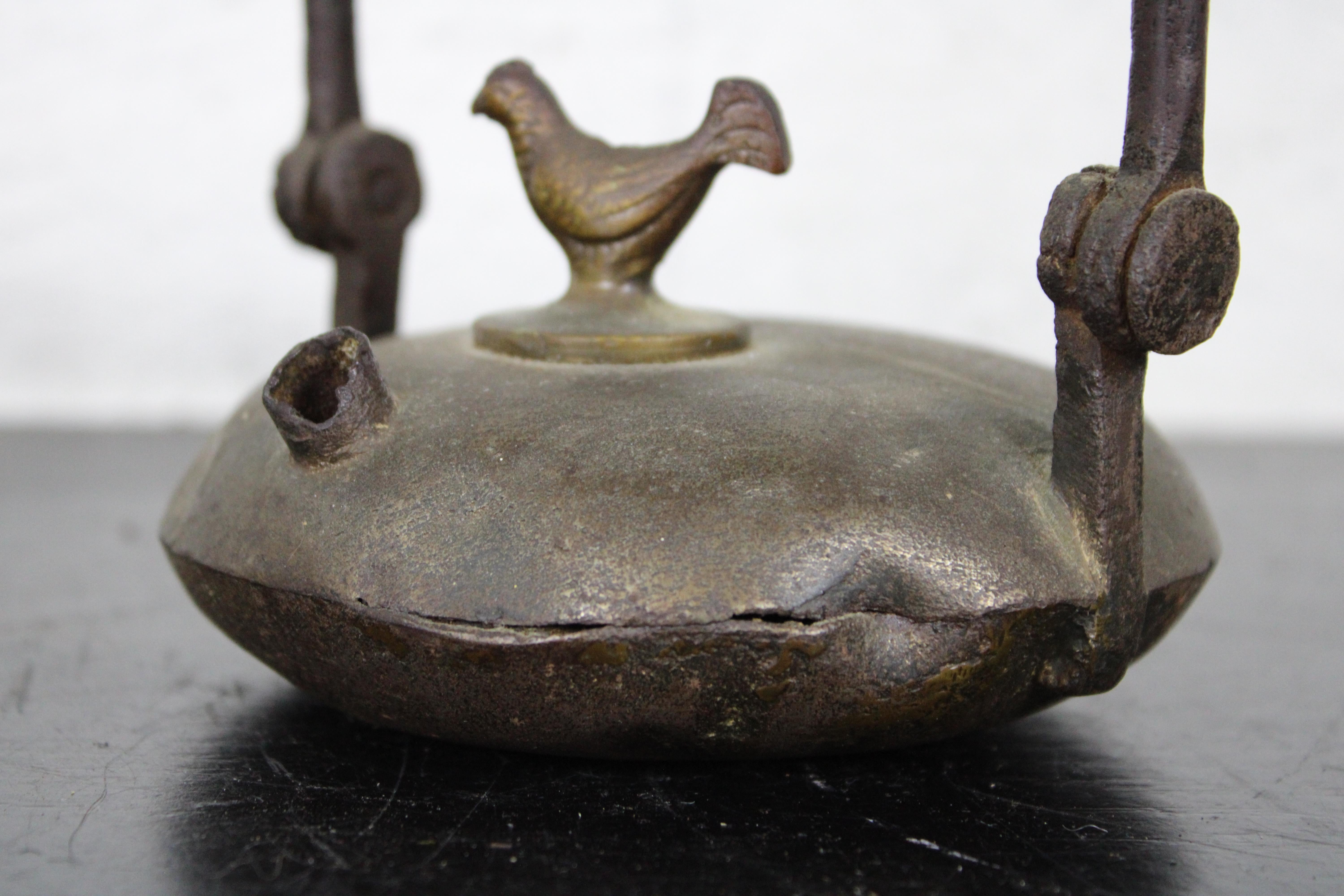 18th Century and Earlier Primitive Antique 18th Century French Miner’s Whale Oil Lantern Brass Rooster 8