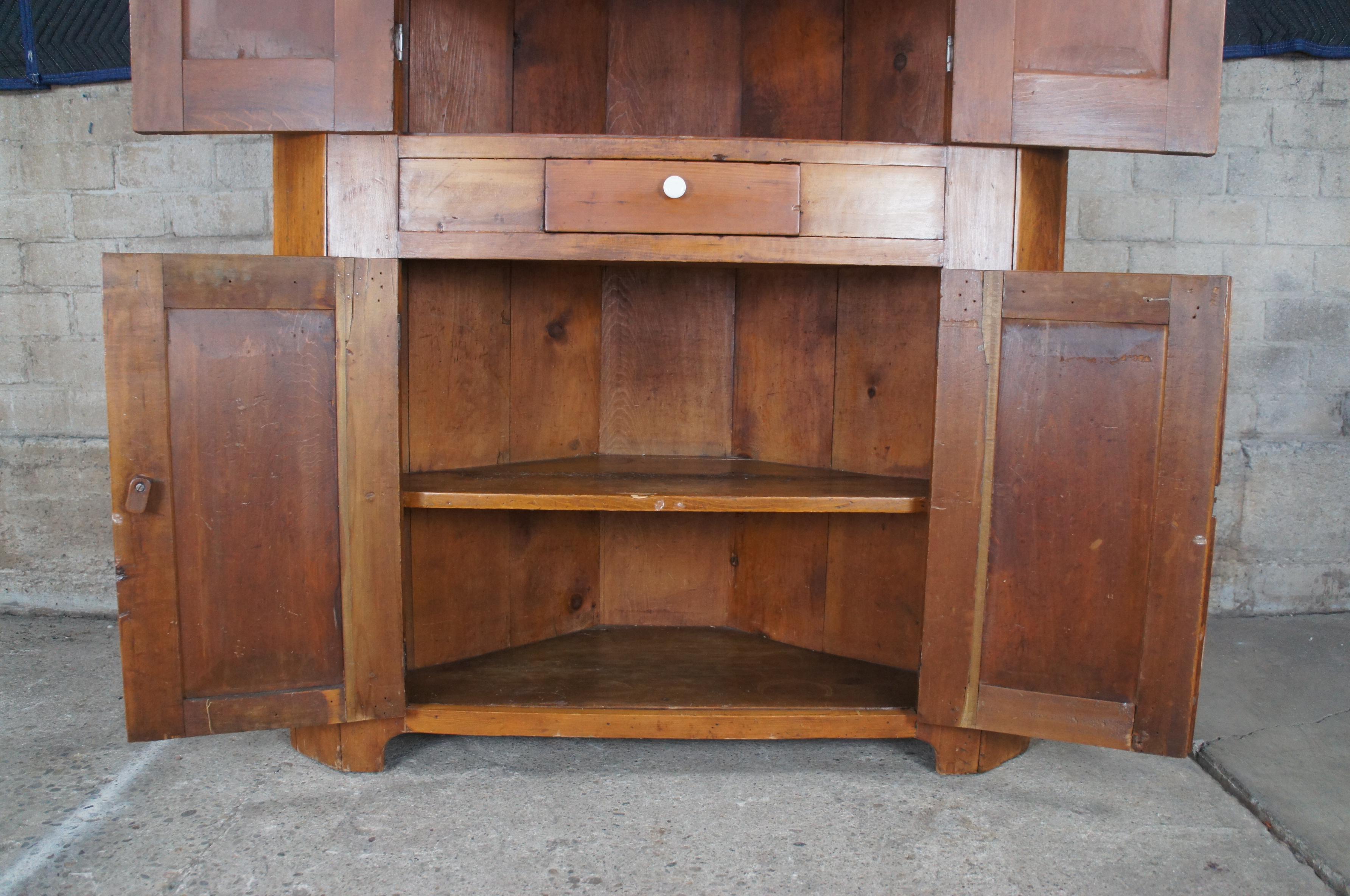 19th Century Primitive Antique 19th C. American Walnut Distressed Corner Cabinet Cupboard