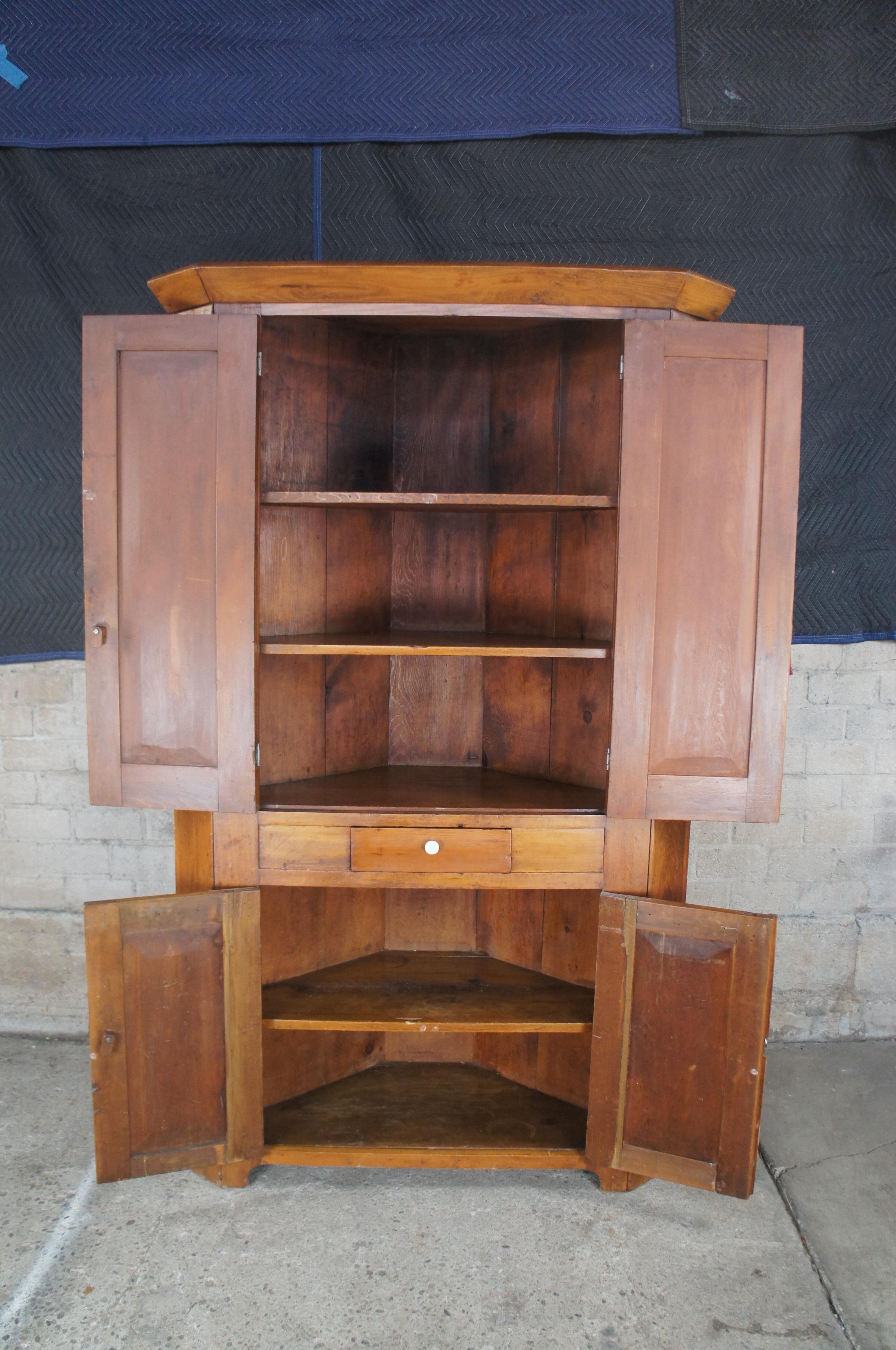 Primitive Antique 19th C. American Walnut Distressed Corner Cabinet Cupboard 1