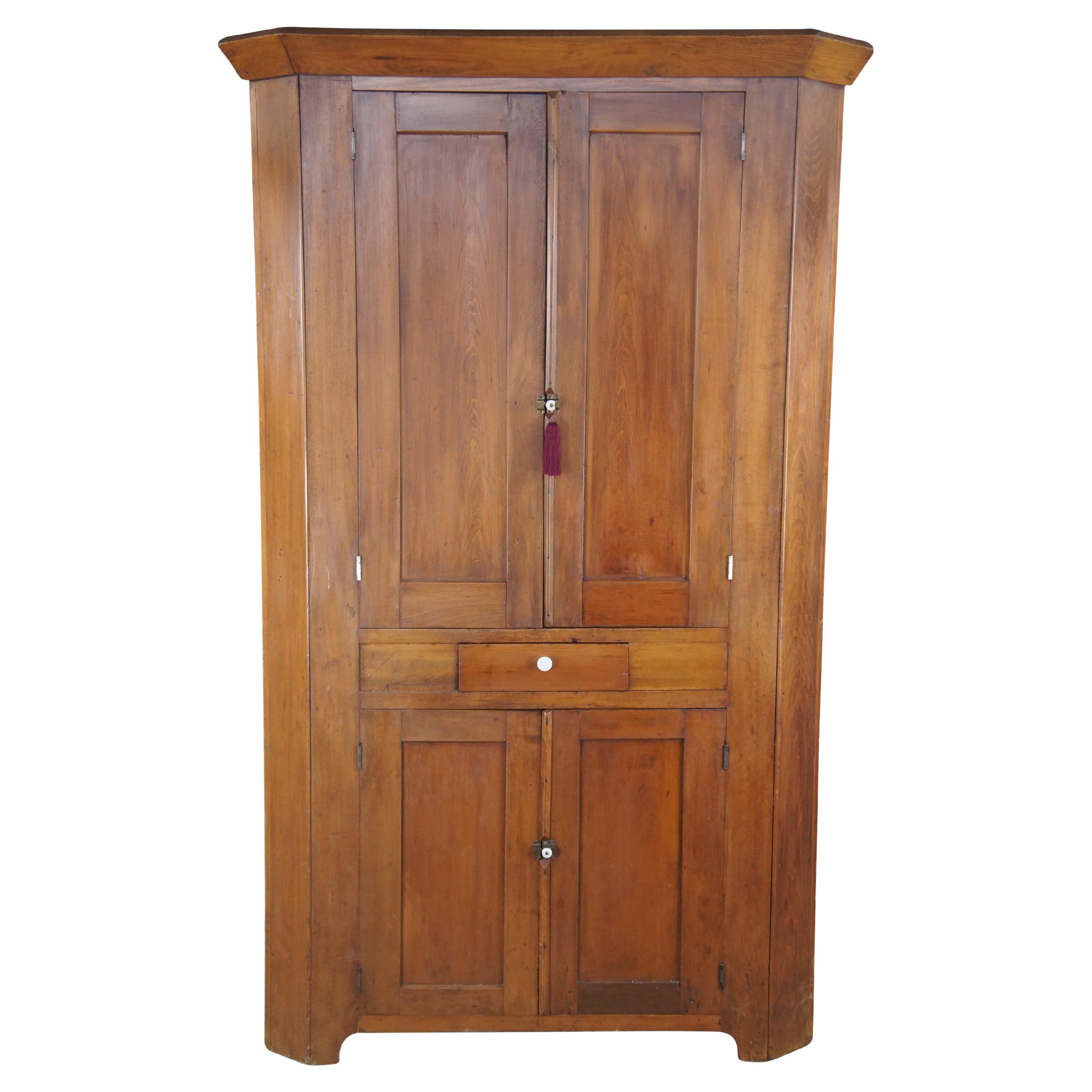Primitive Antique 19th C. American Walnut Distressed Corner Cabinet Cupboard