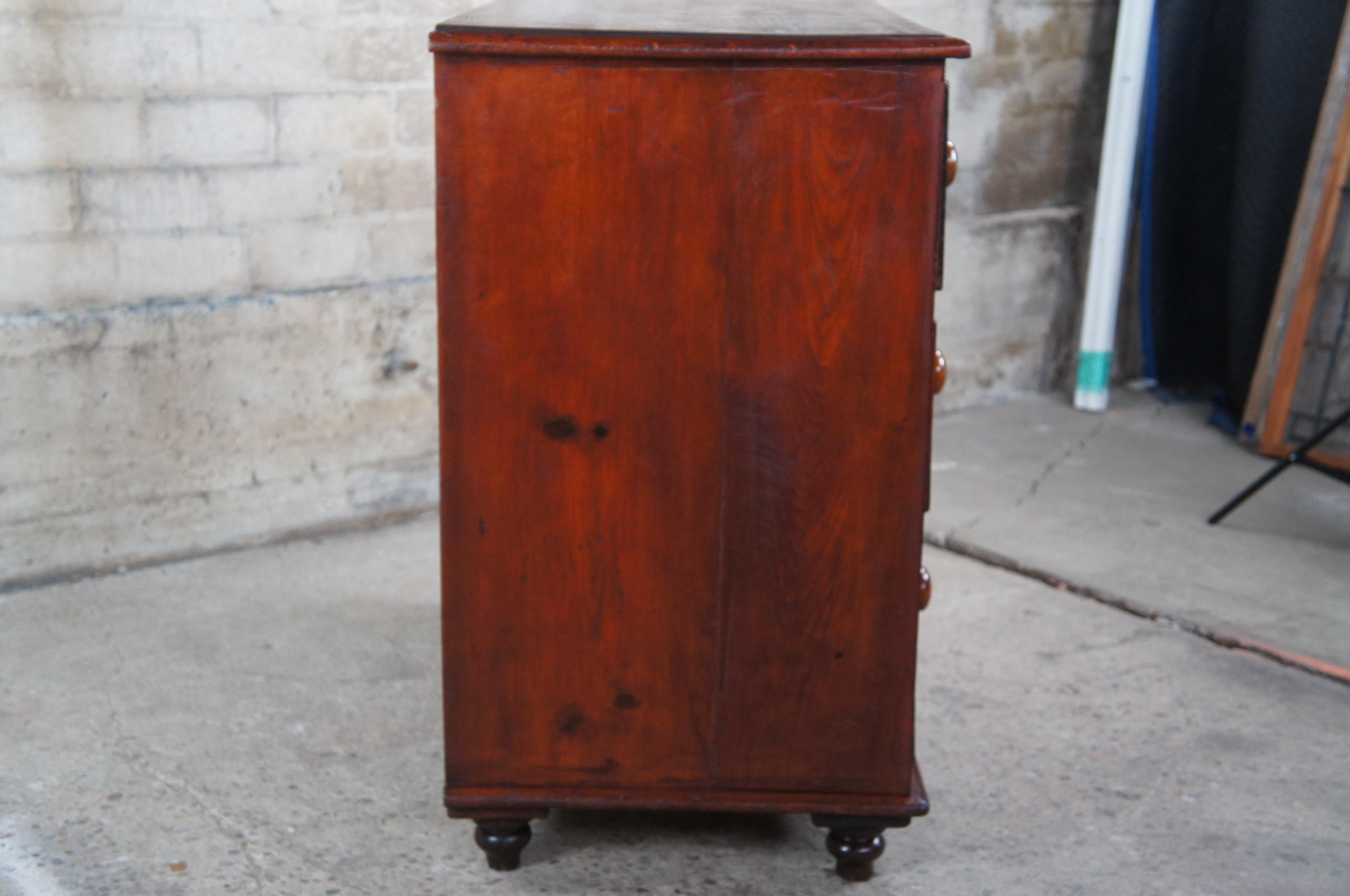 Primitive Antique 19th Century English Pine Chest of Three Drawers Dresser 6