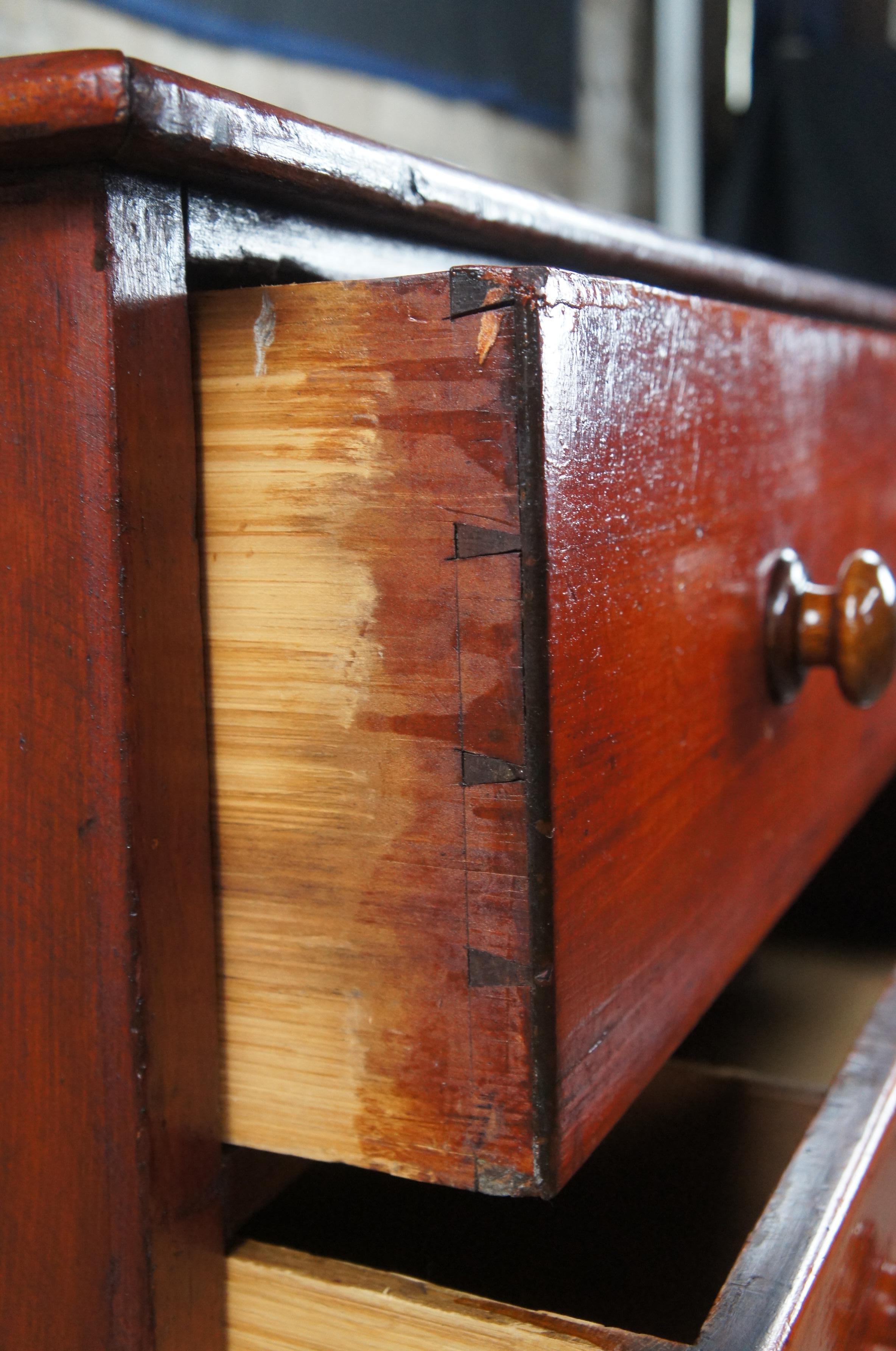 Primitive Antique 19th Century English Pine Chest of Three Drawers Dresser 2