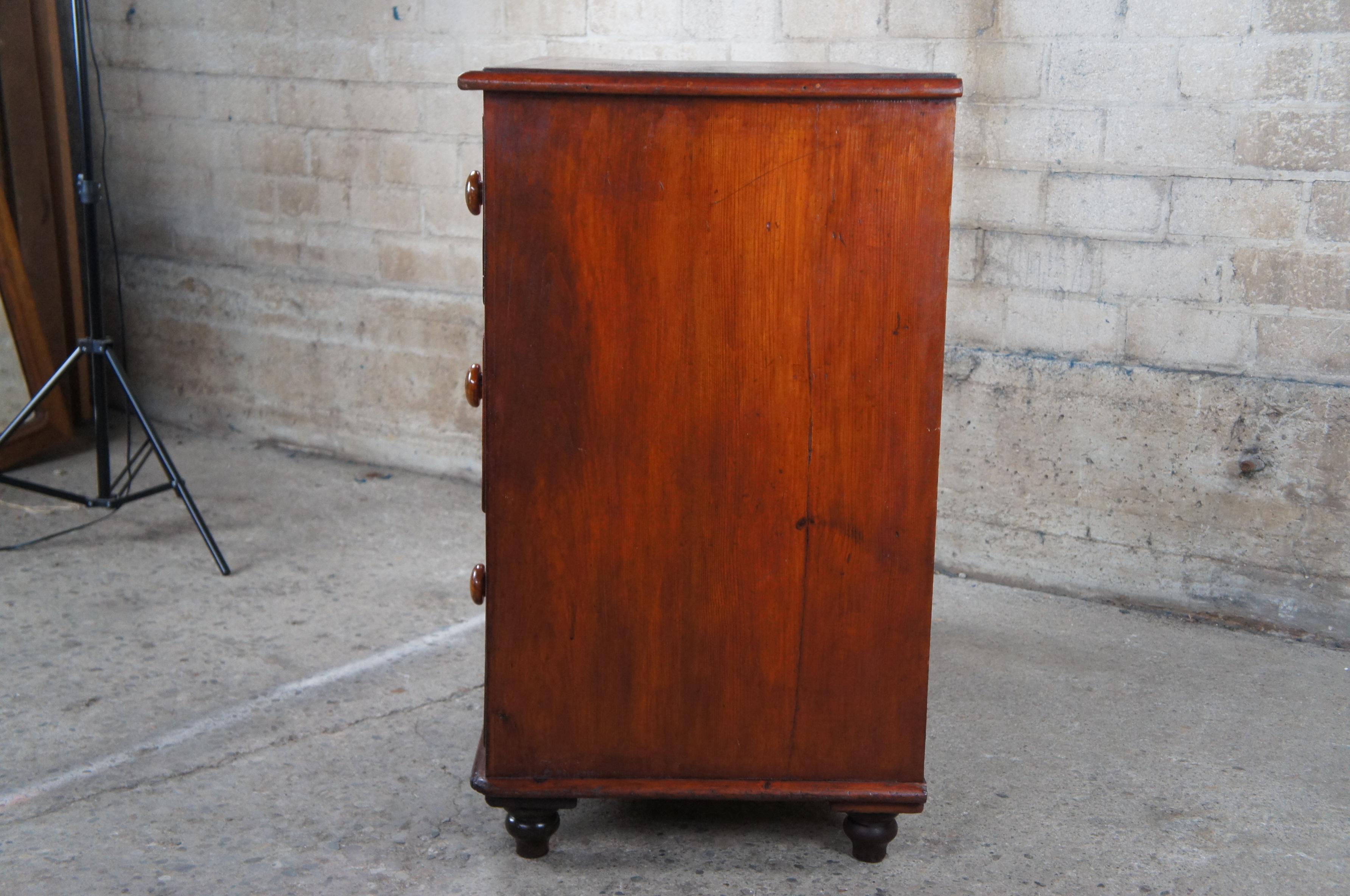 Primitive Antique 19th Century English Pine Chest of Three Drawers Dresser 4