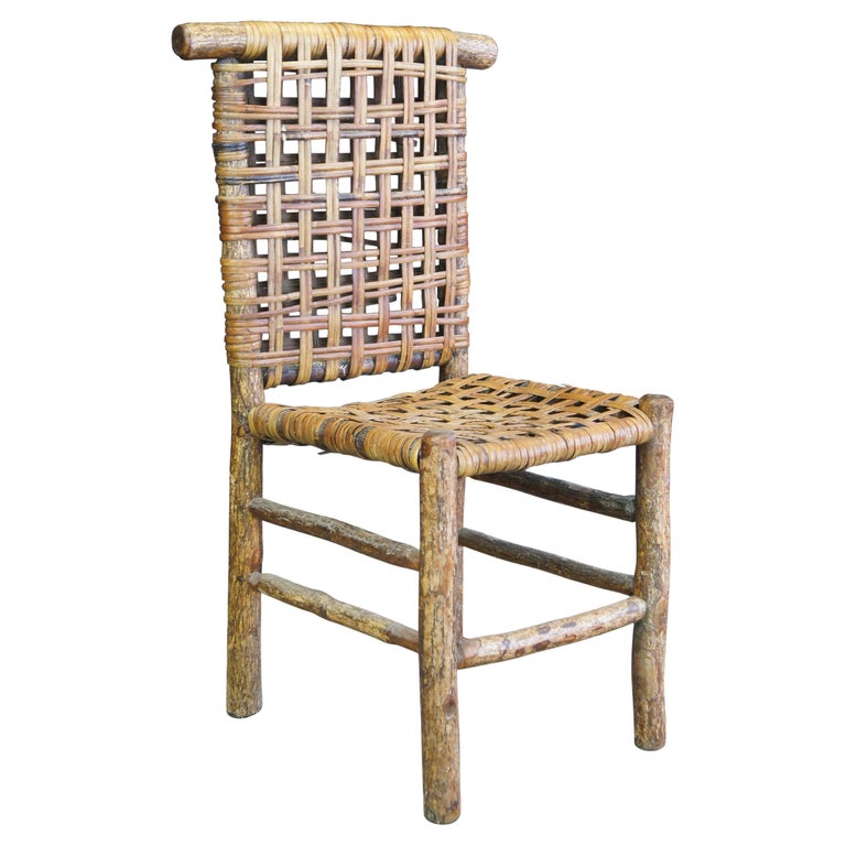 Primitive Antique Adirondack Hickory Woven Rattan Side Chair Farmhouse ...