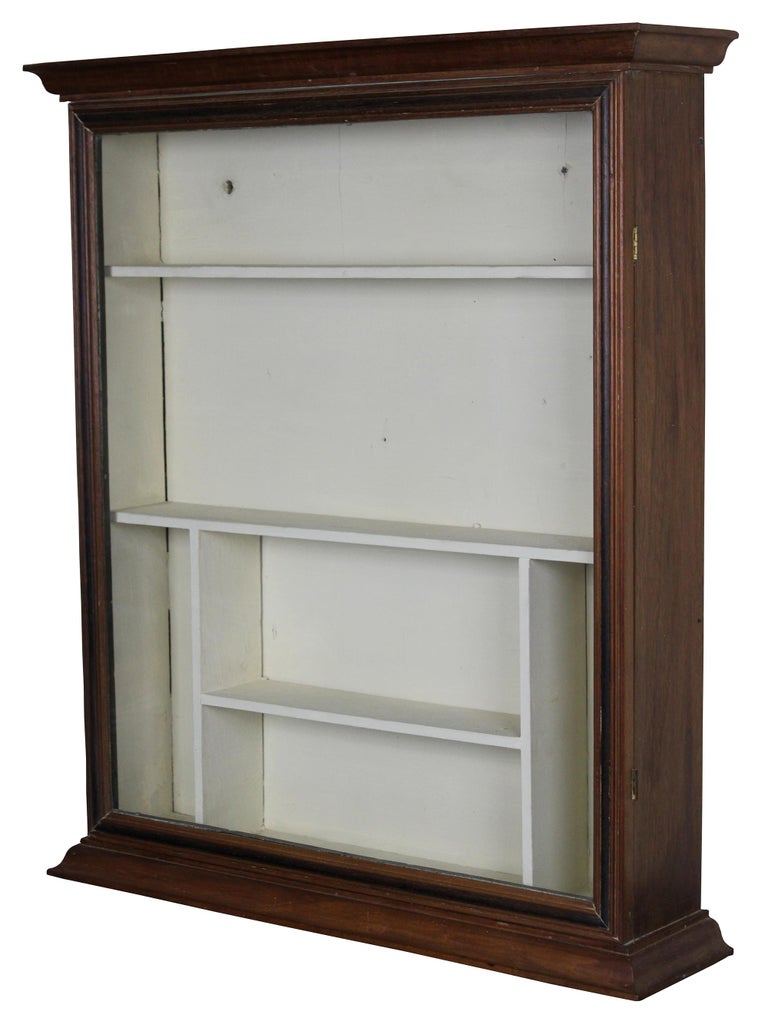 Primitive Antique American Mahogany Wall Hanging Curio Display Case