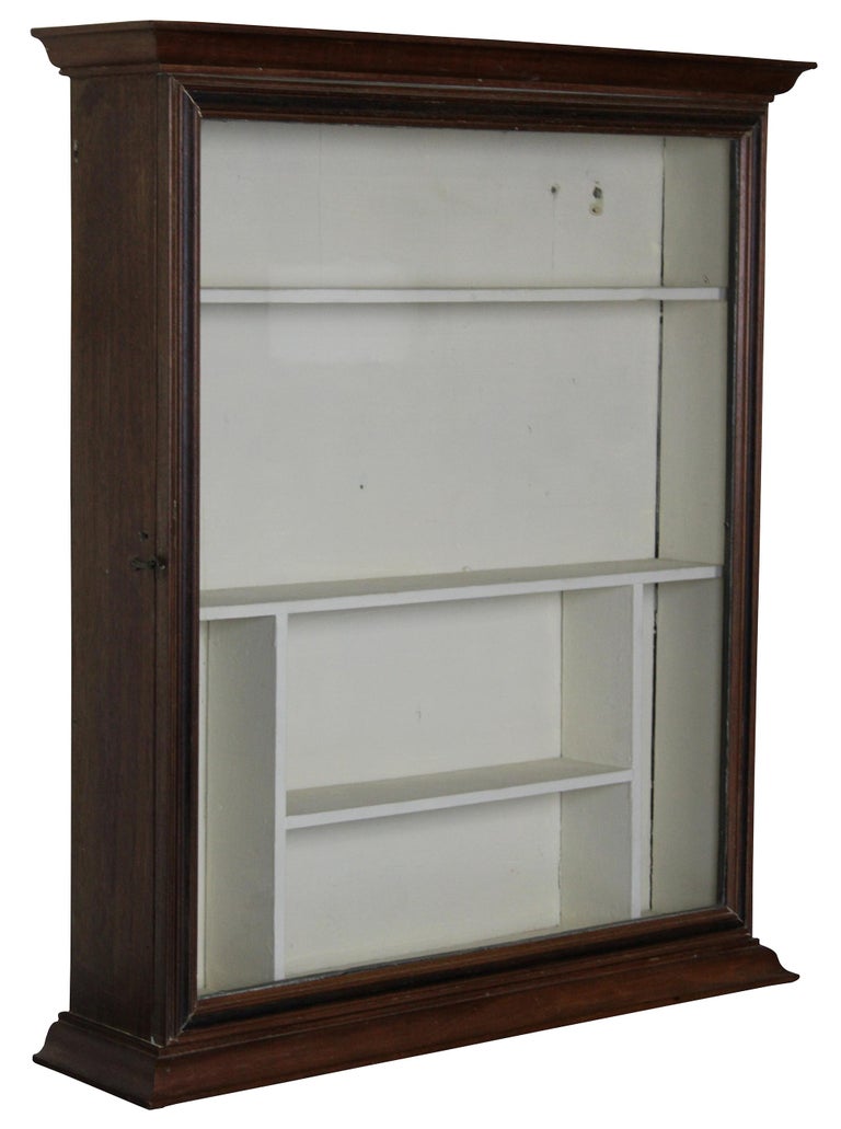 Primitive Antique American Mahogany Wall Hanging Curio Display Case