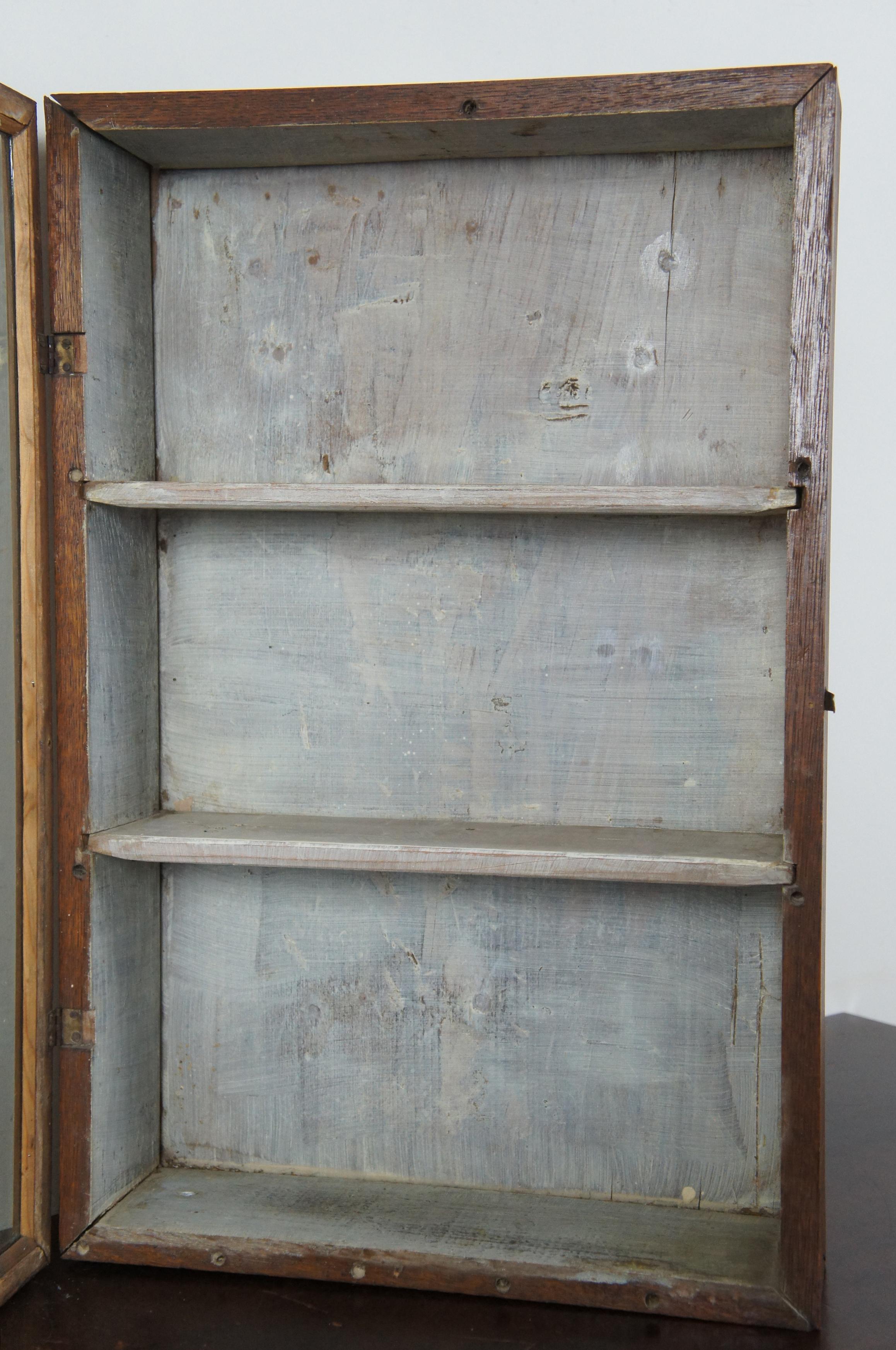 Primitive Antique American Oak Wall Hanging Curio Display Case Cabinet 2