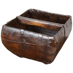 Primitive Antique Chinese Wood Iron Rice Grain Basket Handled Harvest Bucket