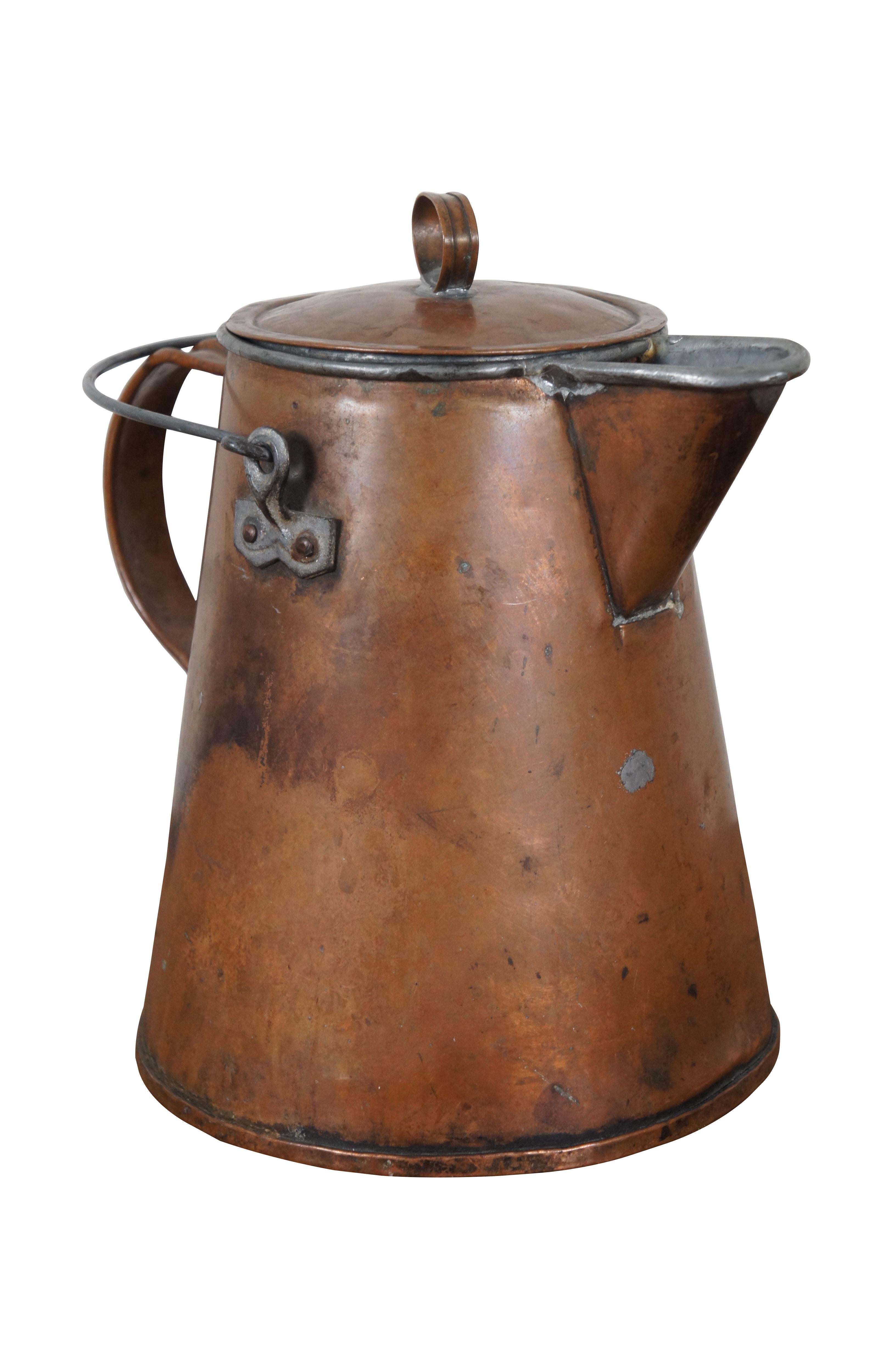 Rustique Primitive Antique Copper Tea Pot Coffee Kettle Cowboy Farmhouse Teapot 11