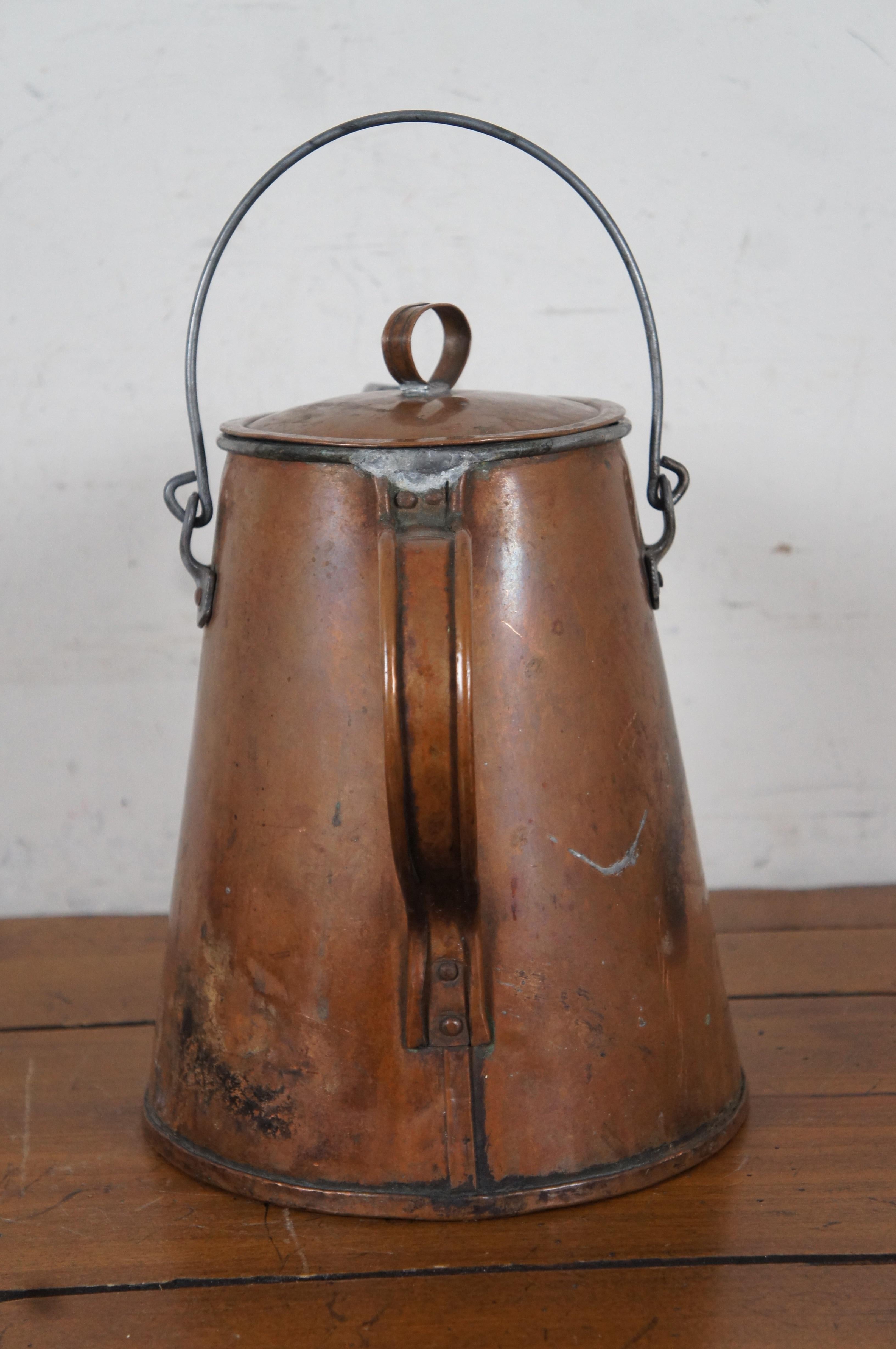 Cuivre Primitive Antique Copper Tea Pot Coffee Kettle Cowboy Farmhouse Teapot 11