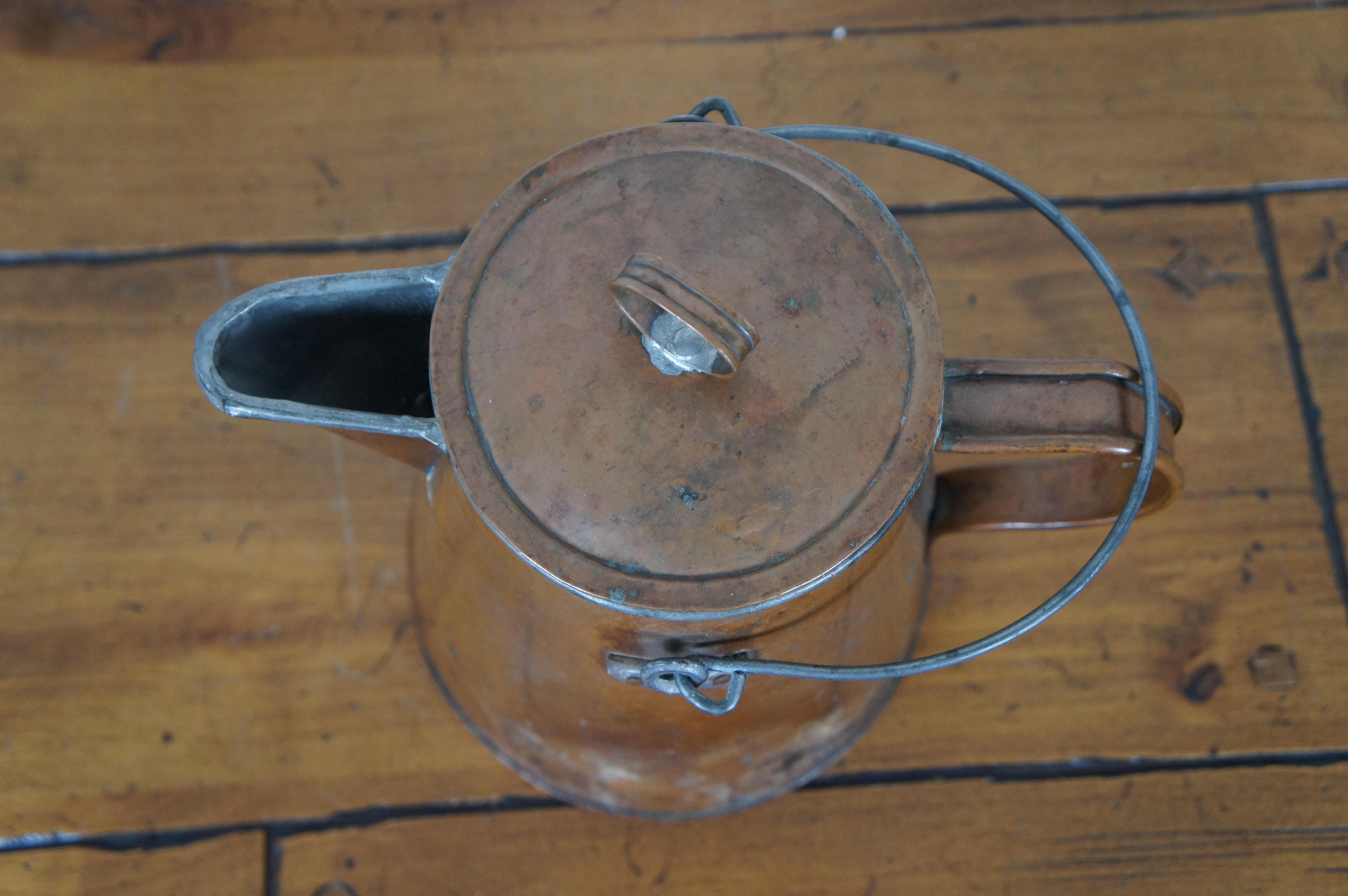 19th Century Primitive Antique Copper Tea Pot Coffee Kettle Cowboy Farmhouse Teapot 11