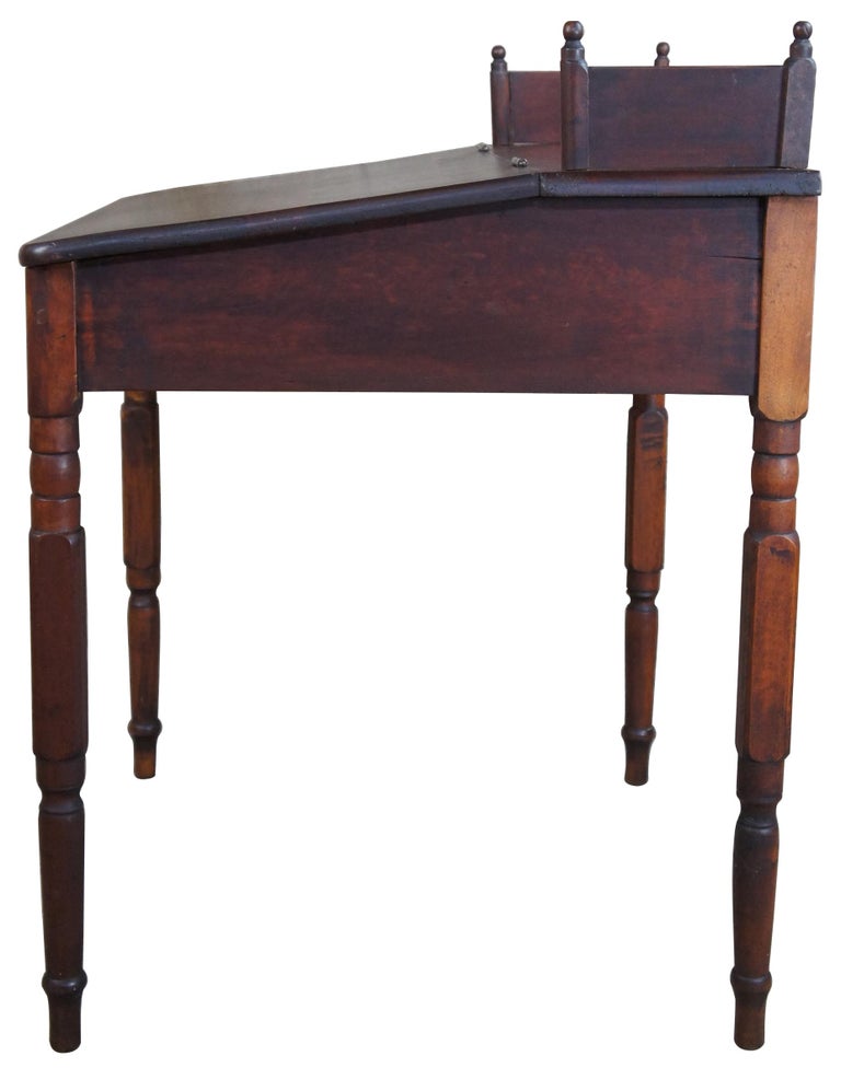Primitive Antique Early American Cherry Slant Top Writing School Desk