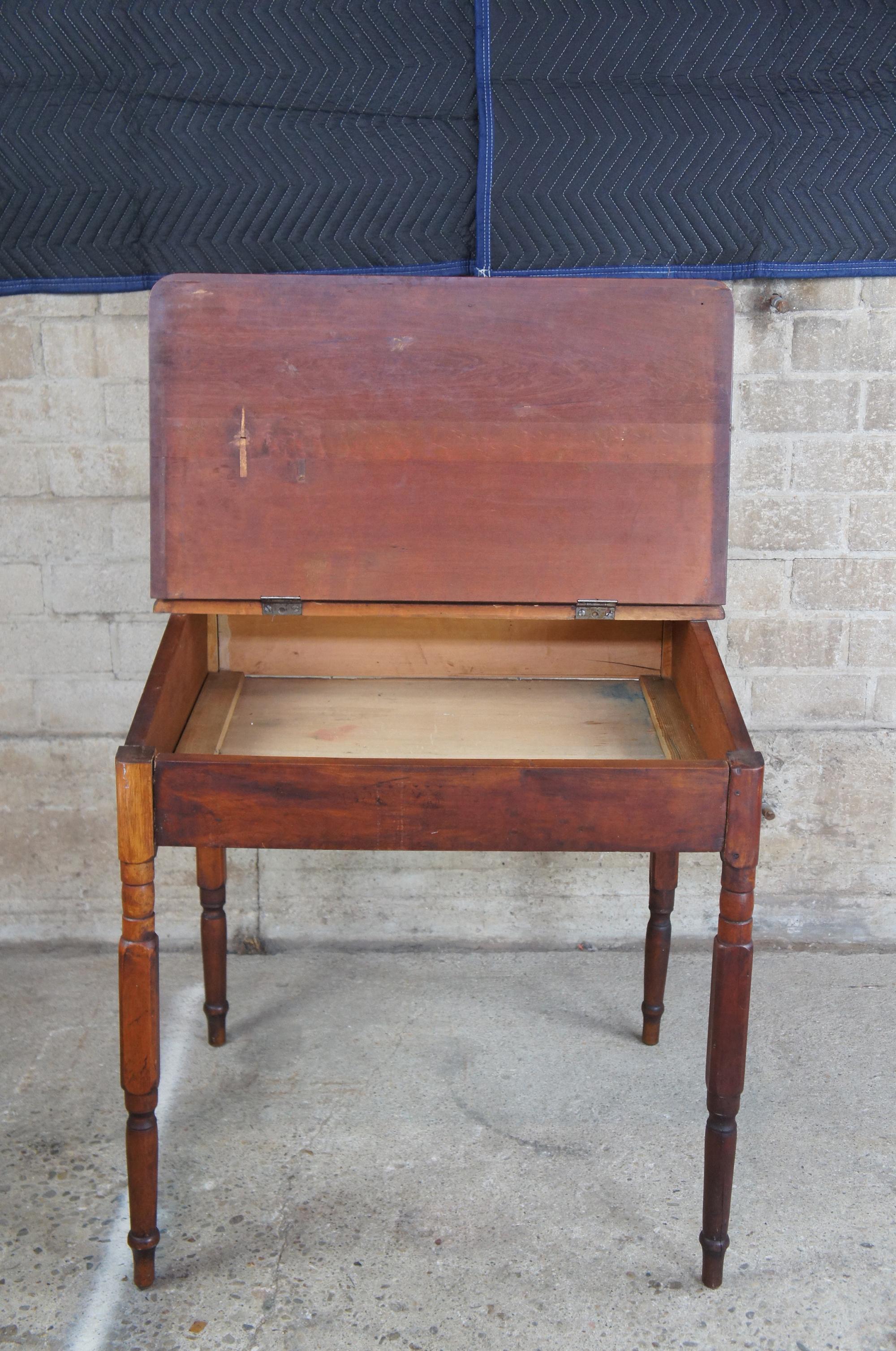 Primitive Antique Early American Cherry Slant Top Writing School Desk In Good Condition In Dayton, OH