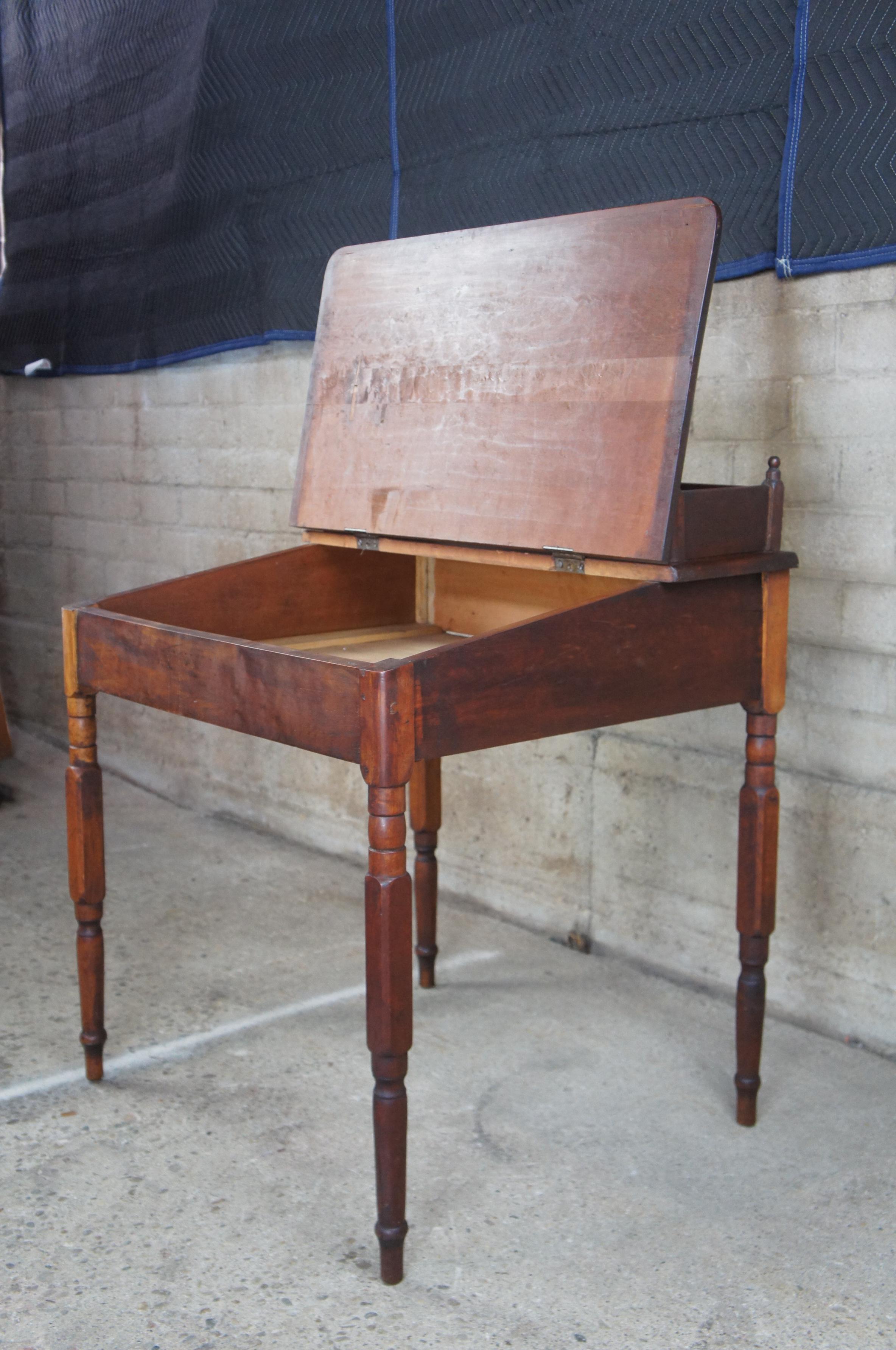 19th Century Primitive Antique Early American Cherry Slant Top Writing School Desk