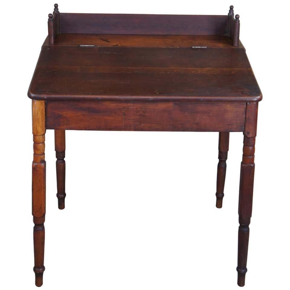 Primitive Antique Early American Cherry Slant Top Writing School Desk ...