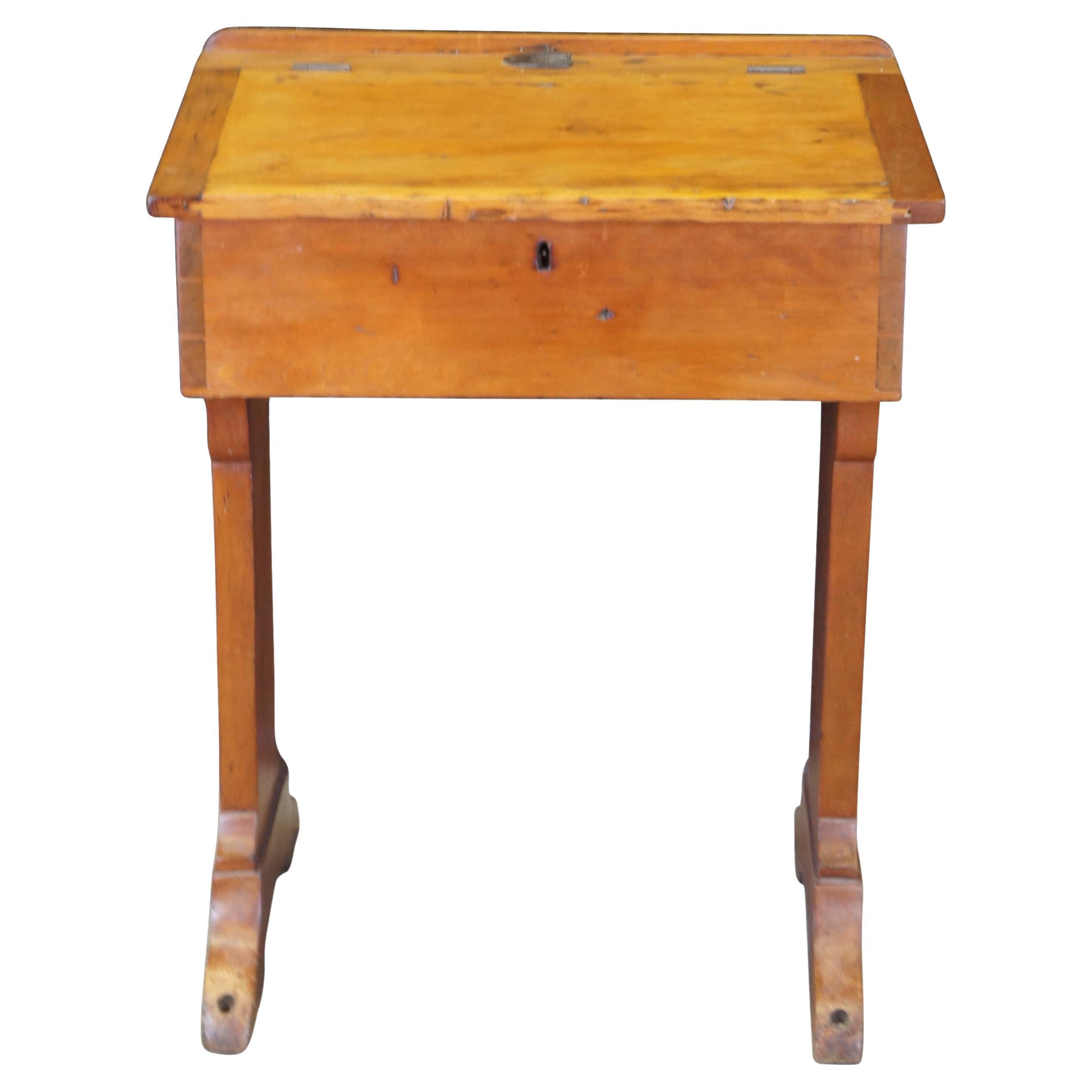 Antique Early American Country Farmhouse Slant Top School Student Writing Desk