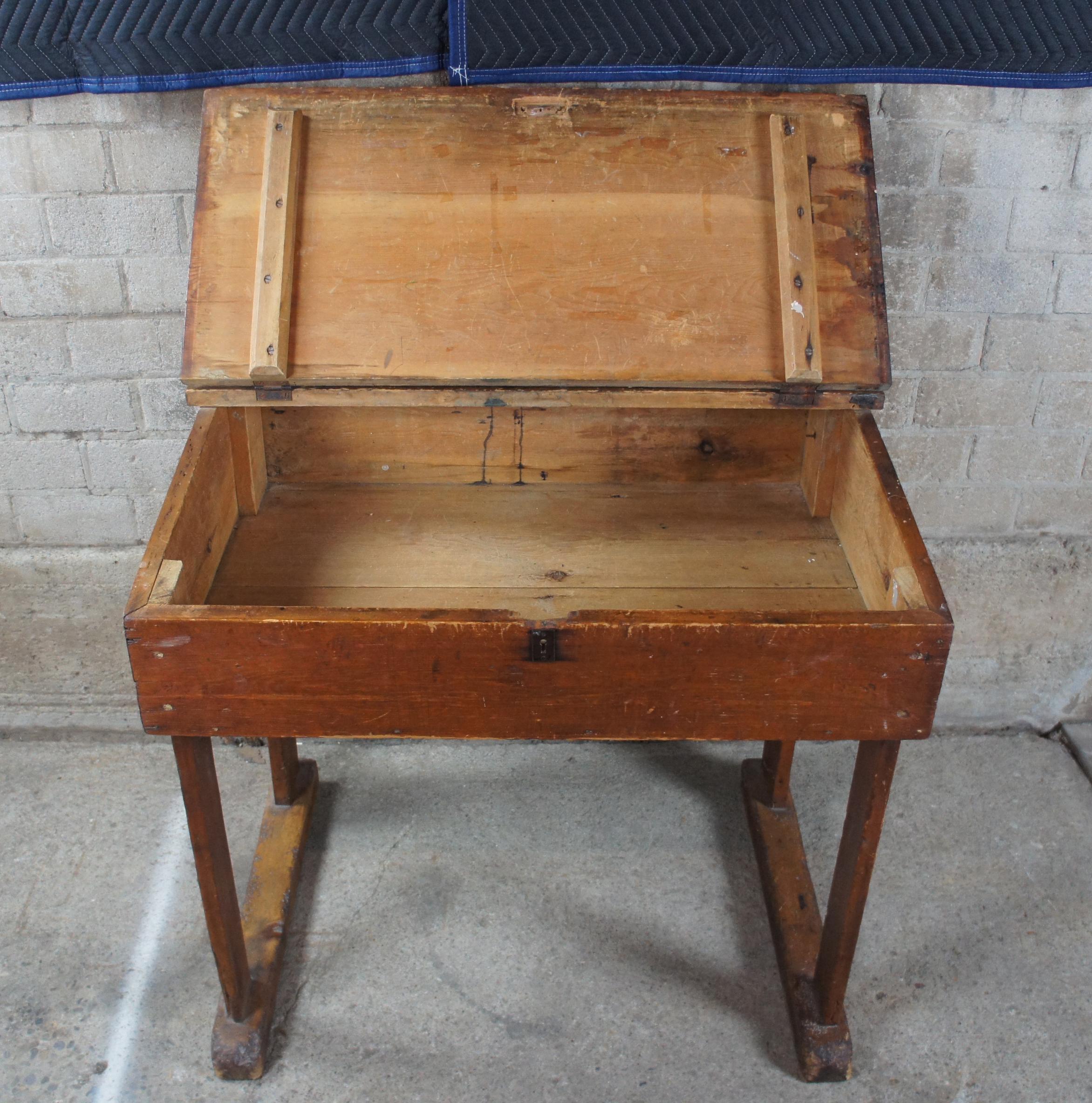Rustic Primitive Antique Early American Pine Slant Top Writing Desk Country Farmhouse