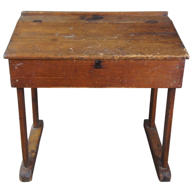 Primitive Antique Early American Pine, Antique Slanted Writing Desk