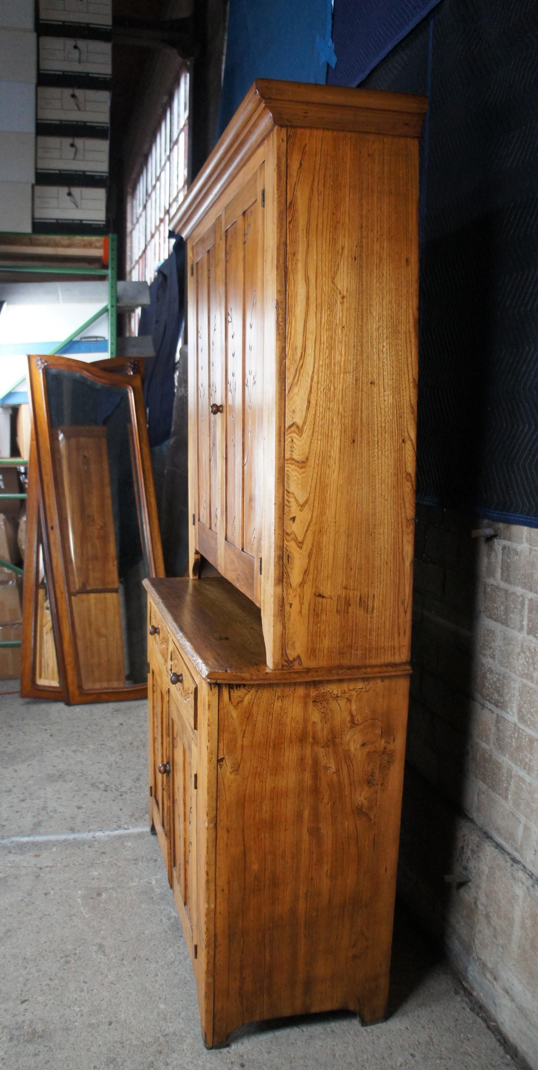 Primitive Antique Early American Style Oak Blind Door Stepback Cupboard Cabinet 5