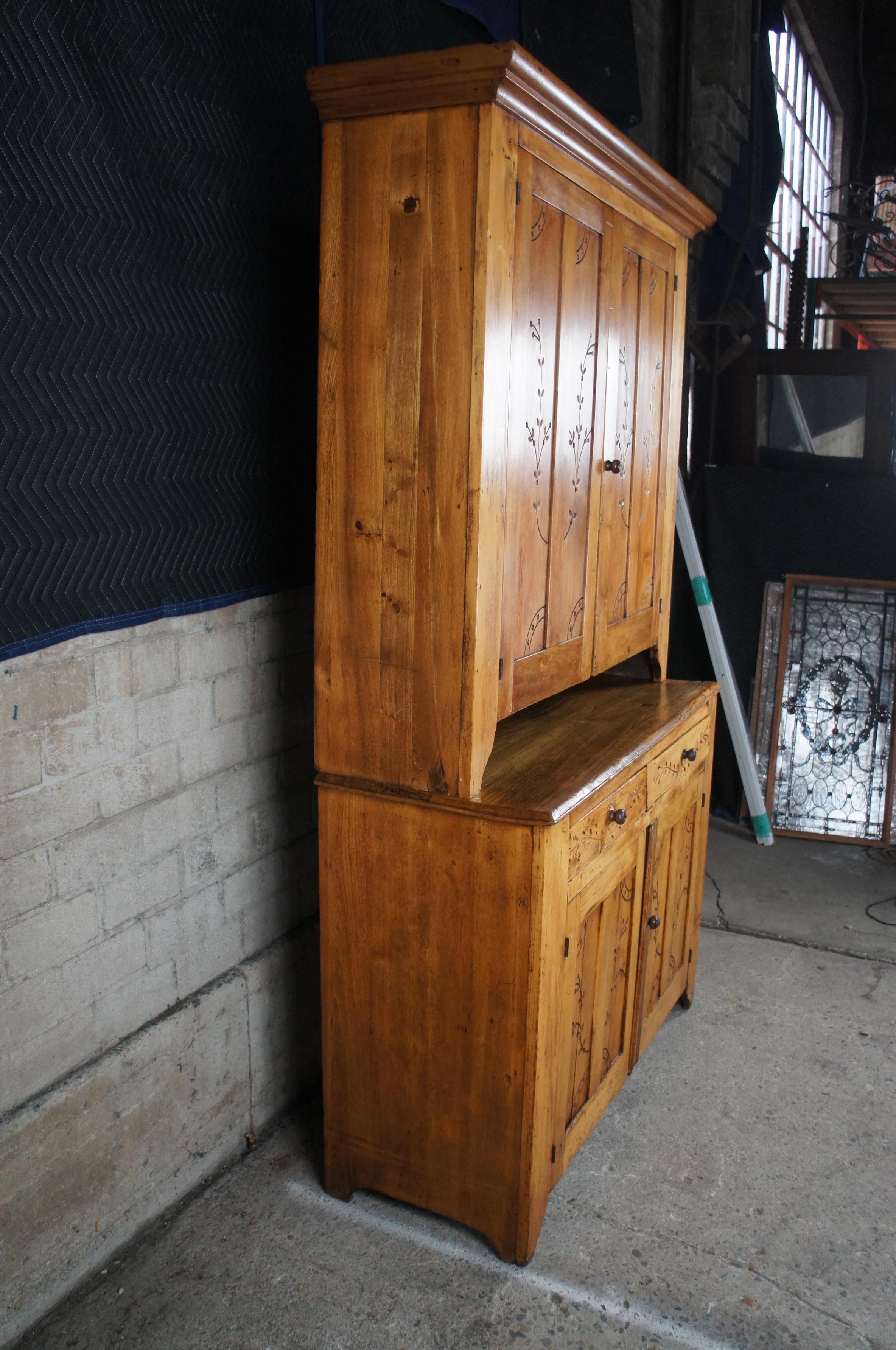 Primitive Antique Early American Style Oak Blind Door Stepback Cupboard Cabinet 6