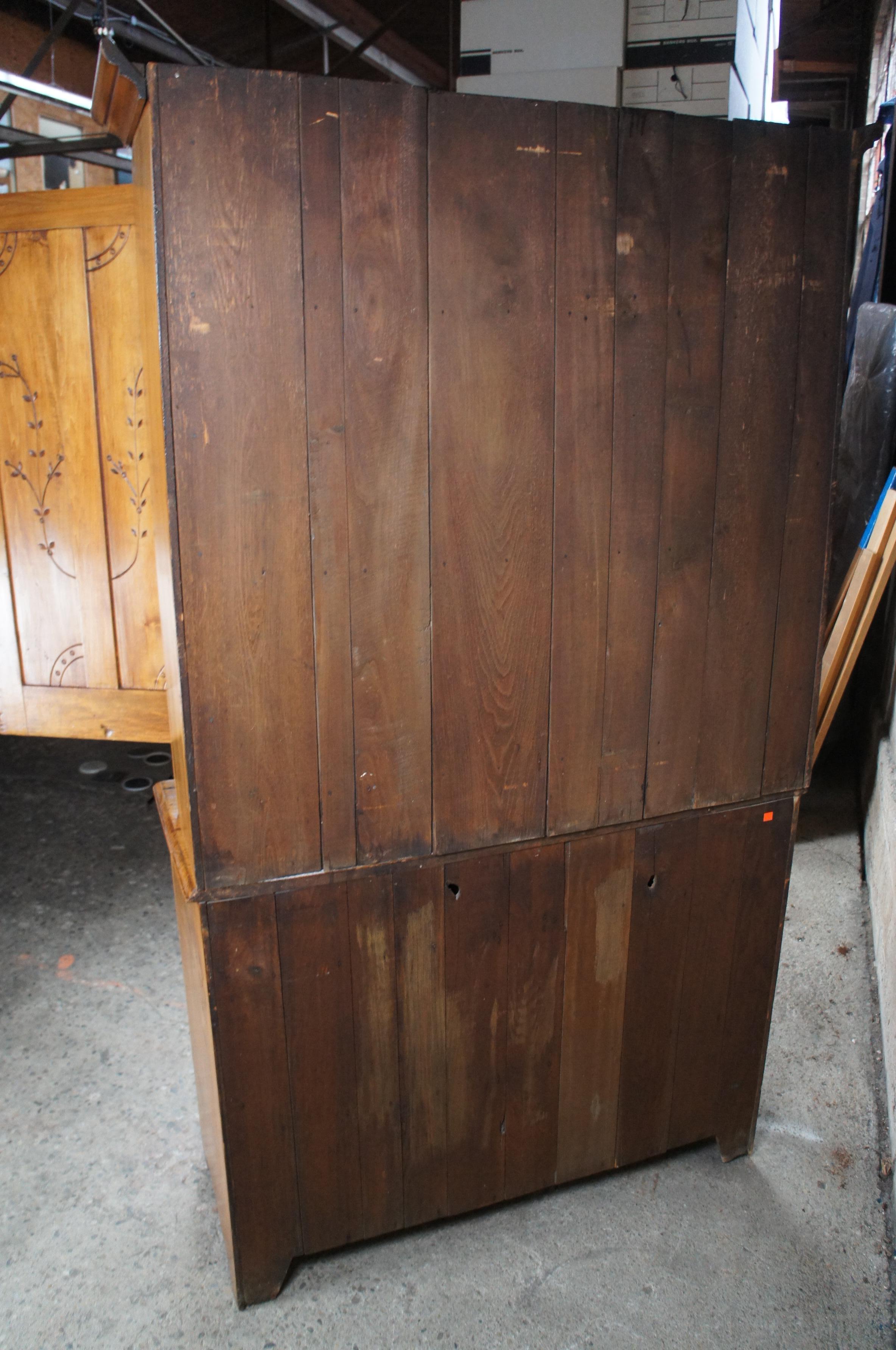 Primitive Antique Early American Style Oak Blind Door Stepback Cupboard Cabinet 7