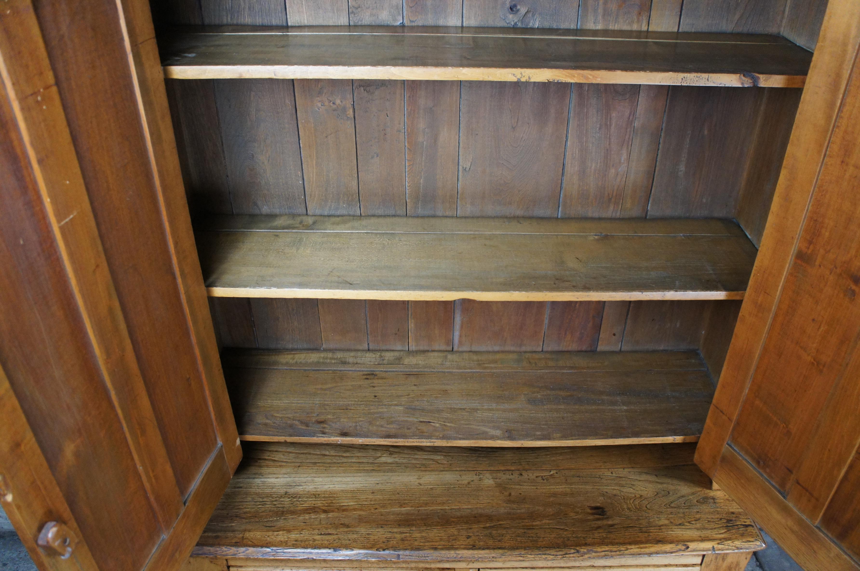 20th Century Primitive Antique Early American Style Oak Blind Door Stepback Cupboard Cabinet