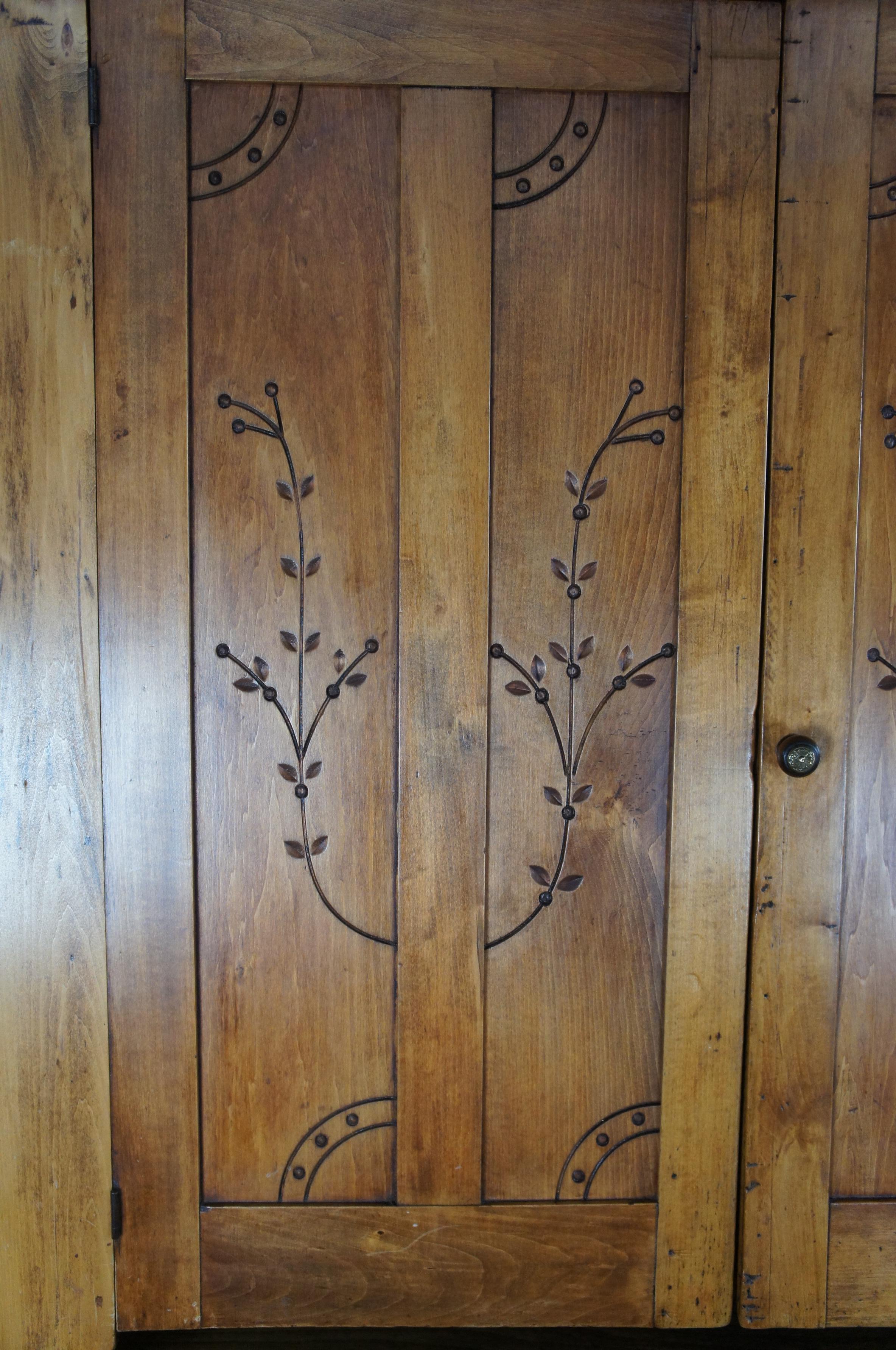 Primitive Antique Early American Style Oak Blind Door Stepback Cupboard Cabinet 1