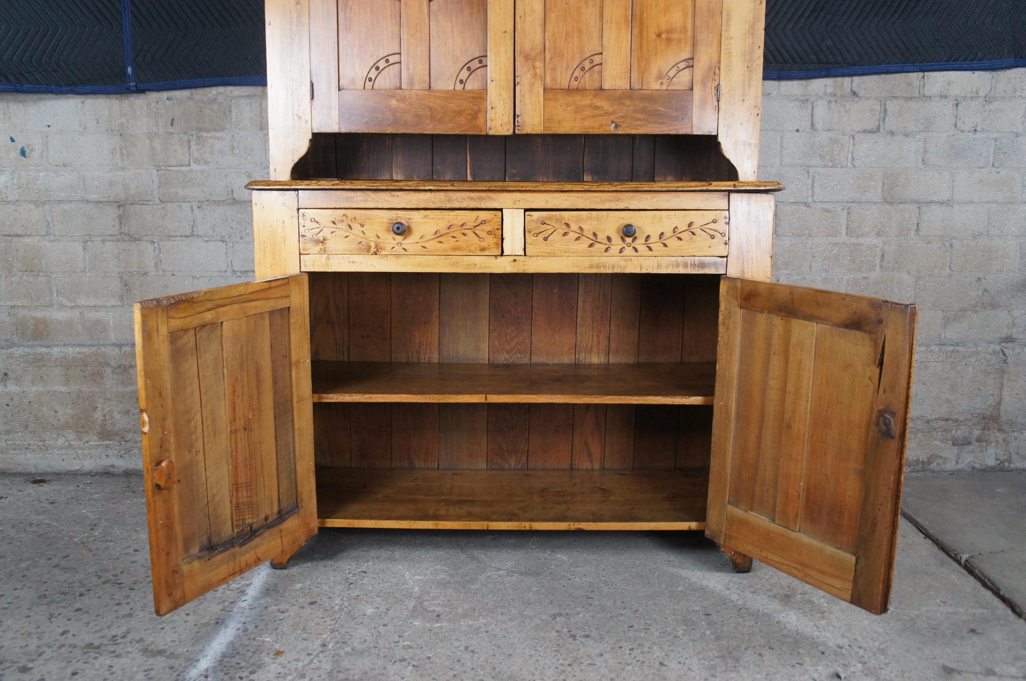 Primitive Antique Early American Style Oak Blind Door Stepback Cupboard Cabinet 2