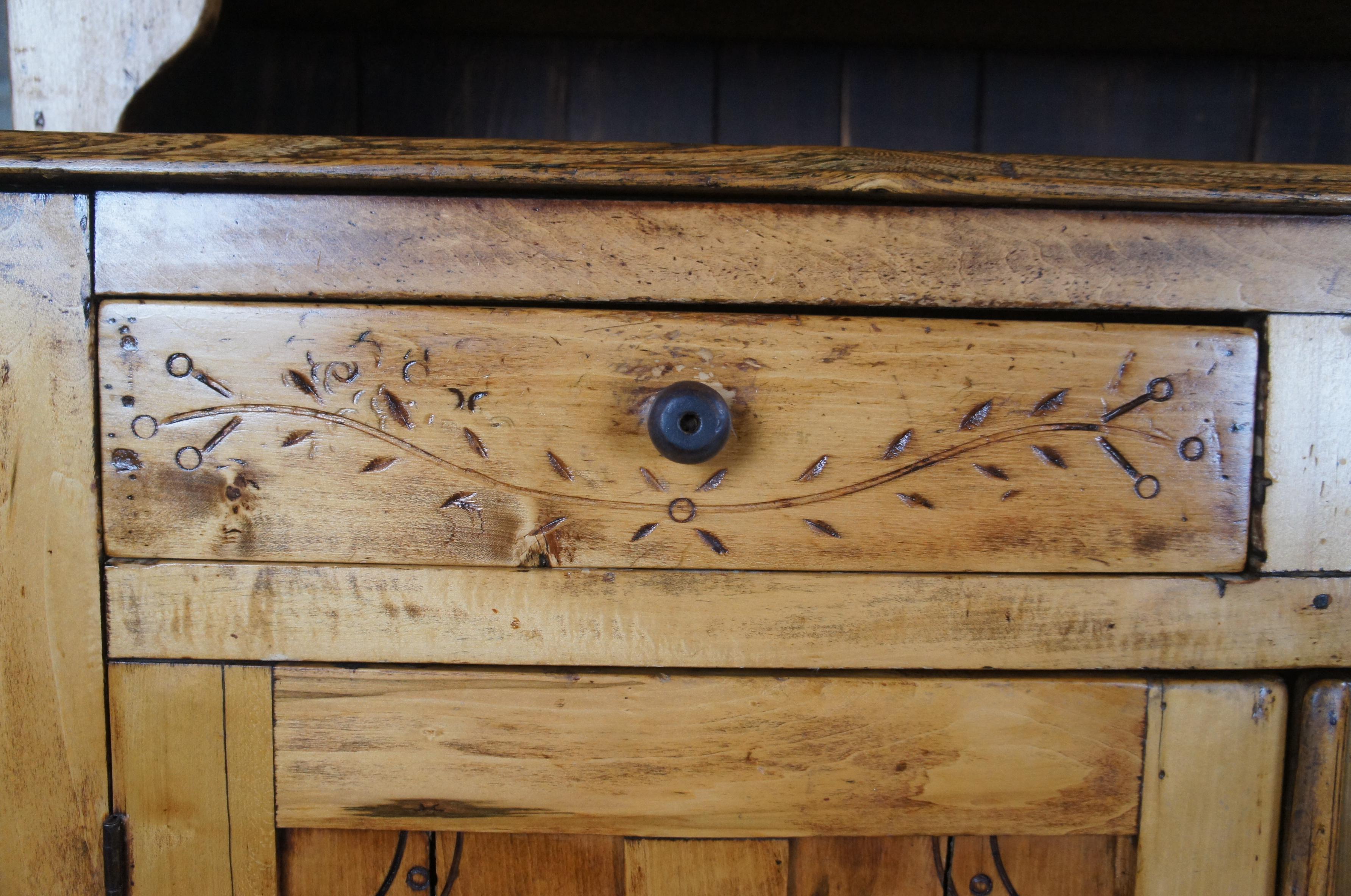 Primitive Antique Early American Style Oak Blind Door Stepback Cupboard Cabinet 3