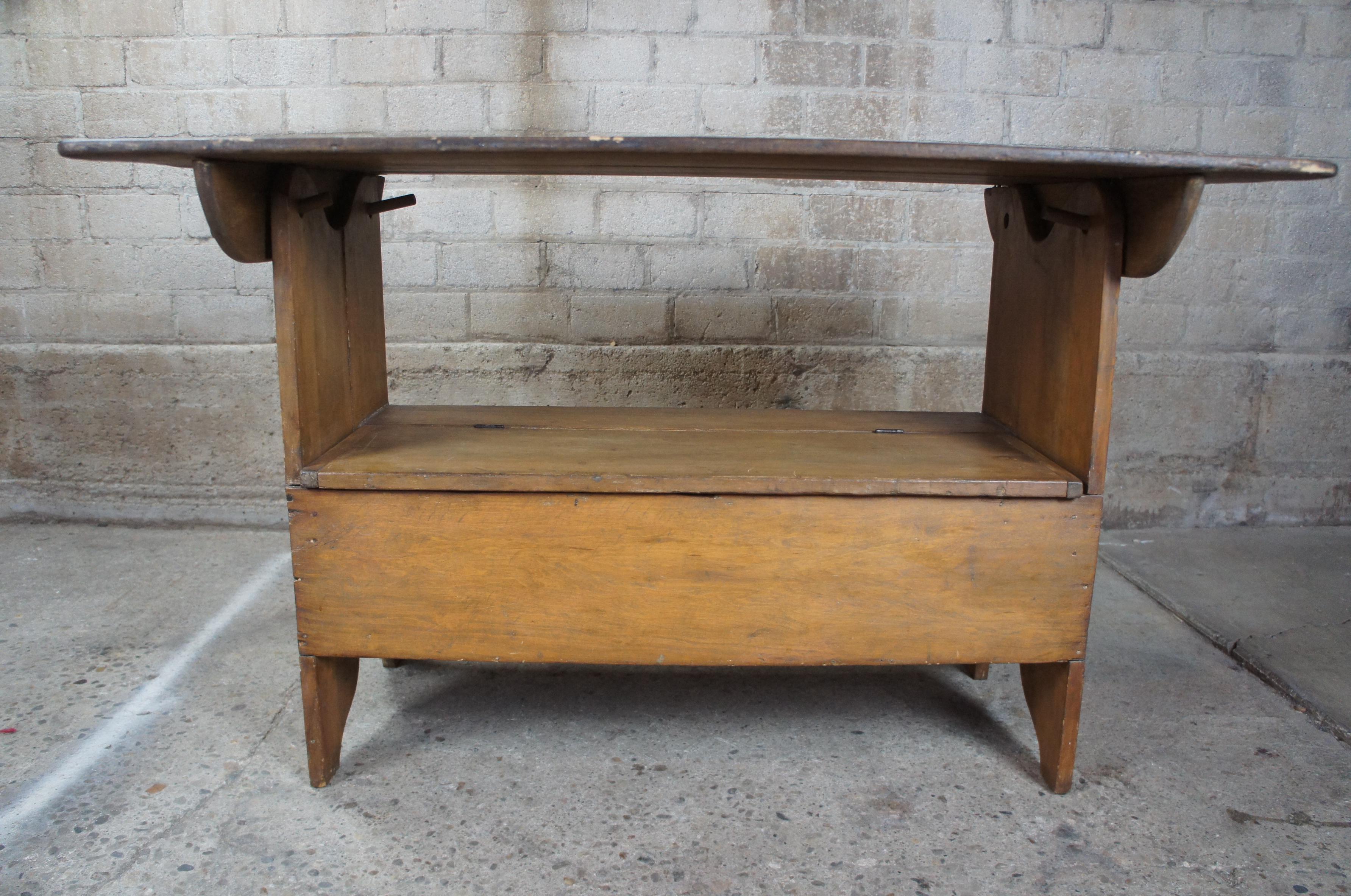 19th Century Primitive Antique Early American Style Rustic Pine Convertable Table Bench Seat